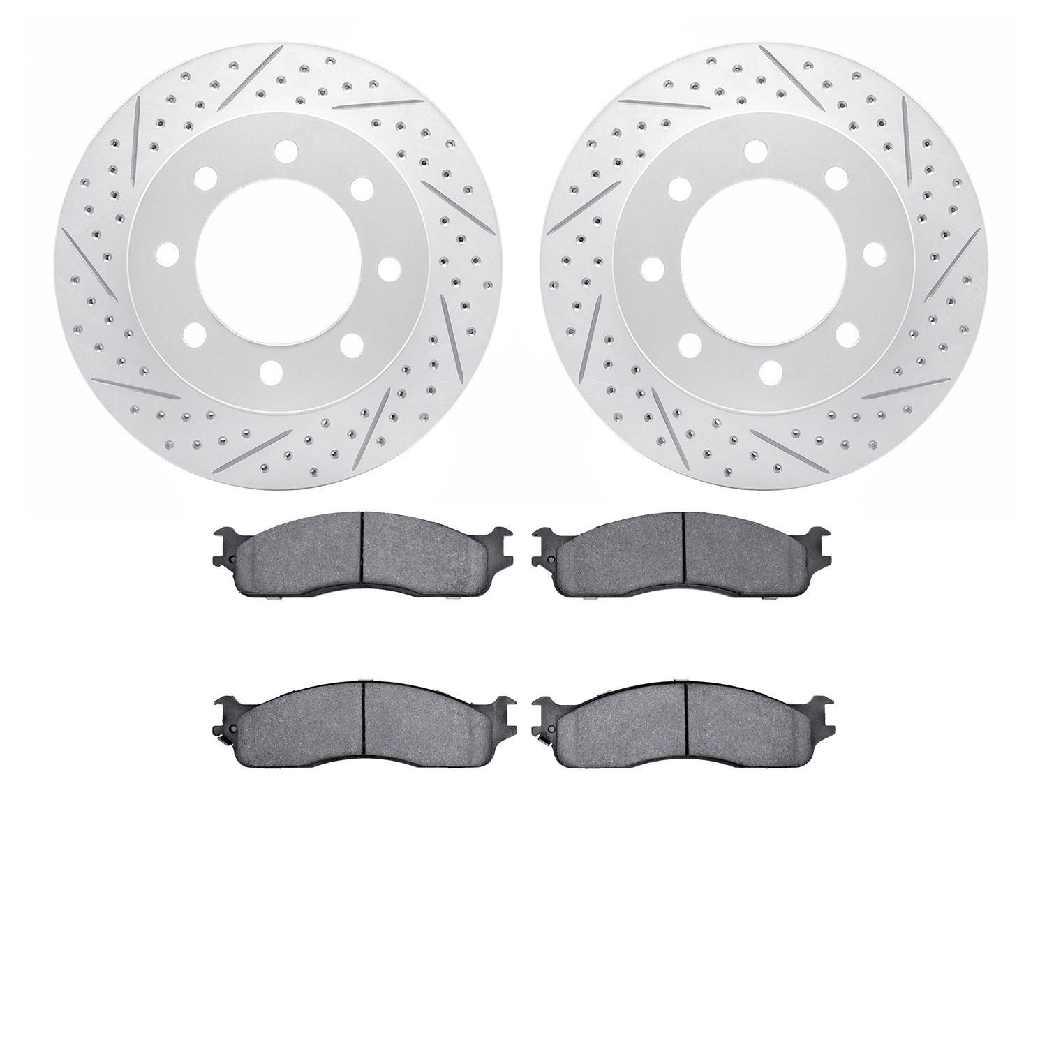 2202-40063 Geoperformance Drilled/Slotted Rotors w/Heavy-Duty Pads Kit, 2003-2008 Mopar, Position: Front