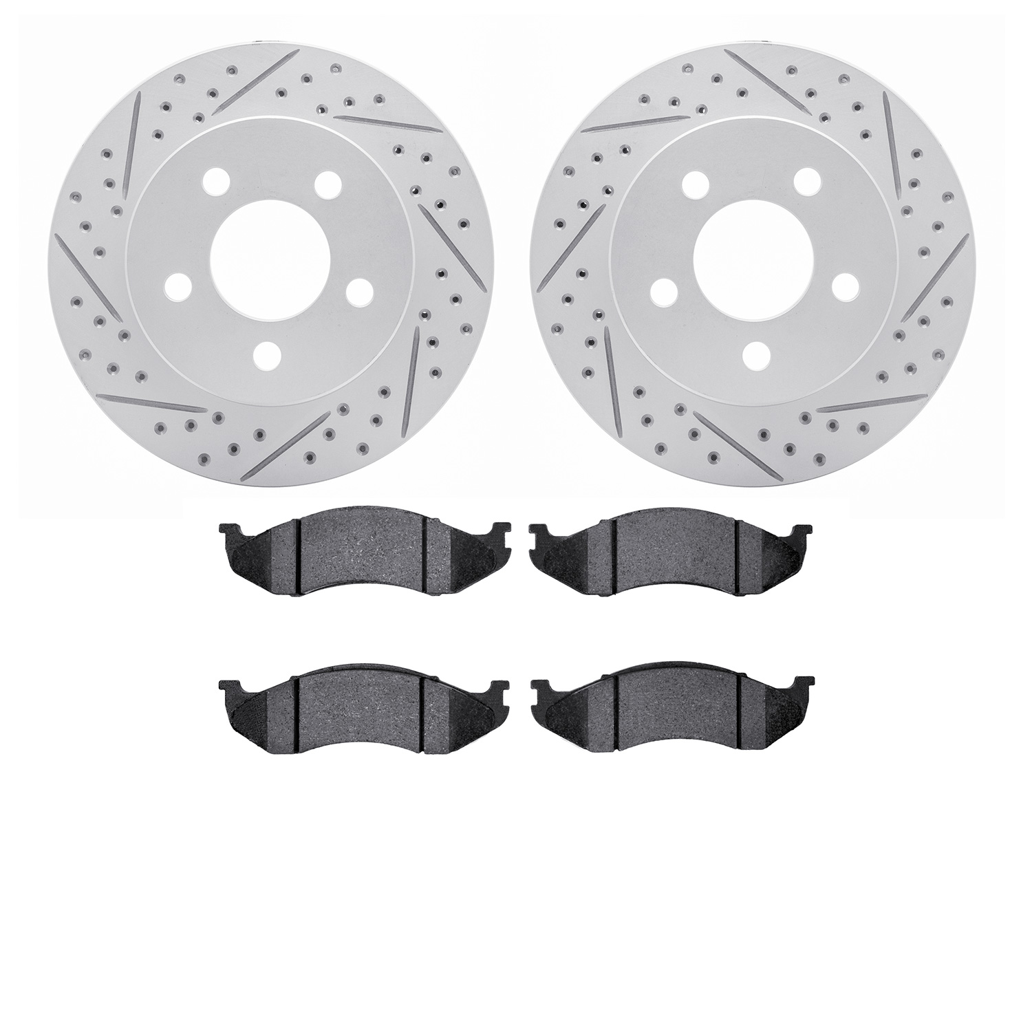 2202-42038 Geoperformance Drilled/Slotted Rotors w/Heavy-Duty Pads Kit, 1999-2006 Mopar, Position: Front