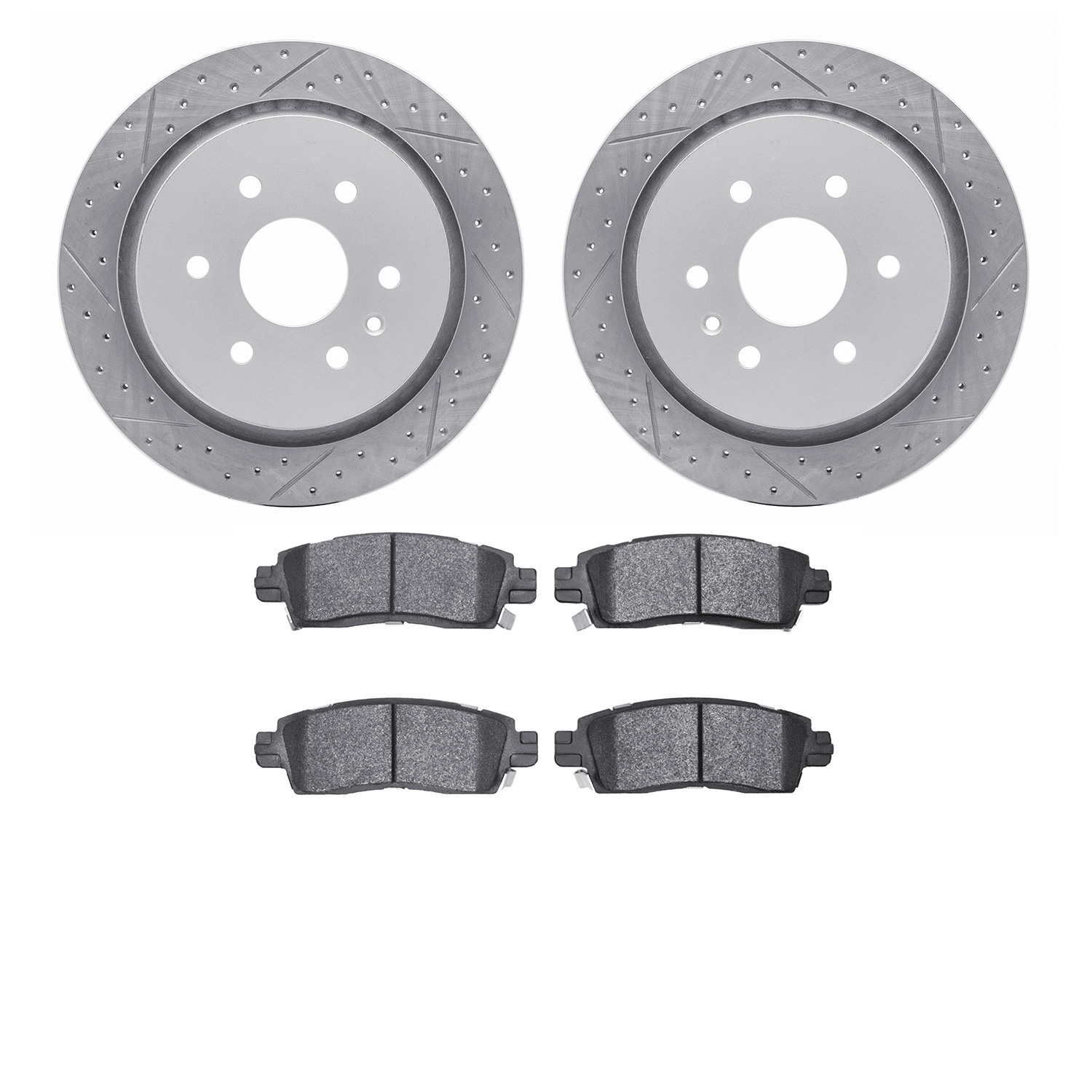 2202-46046 Geoperformance Drilled/Slotted Rotors w/Heavy-Duty Pads Kit, 2013-2019 GM, Position: Rear
