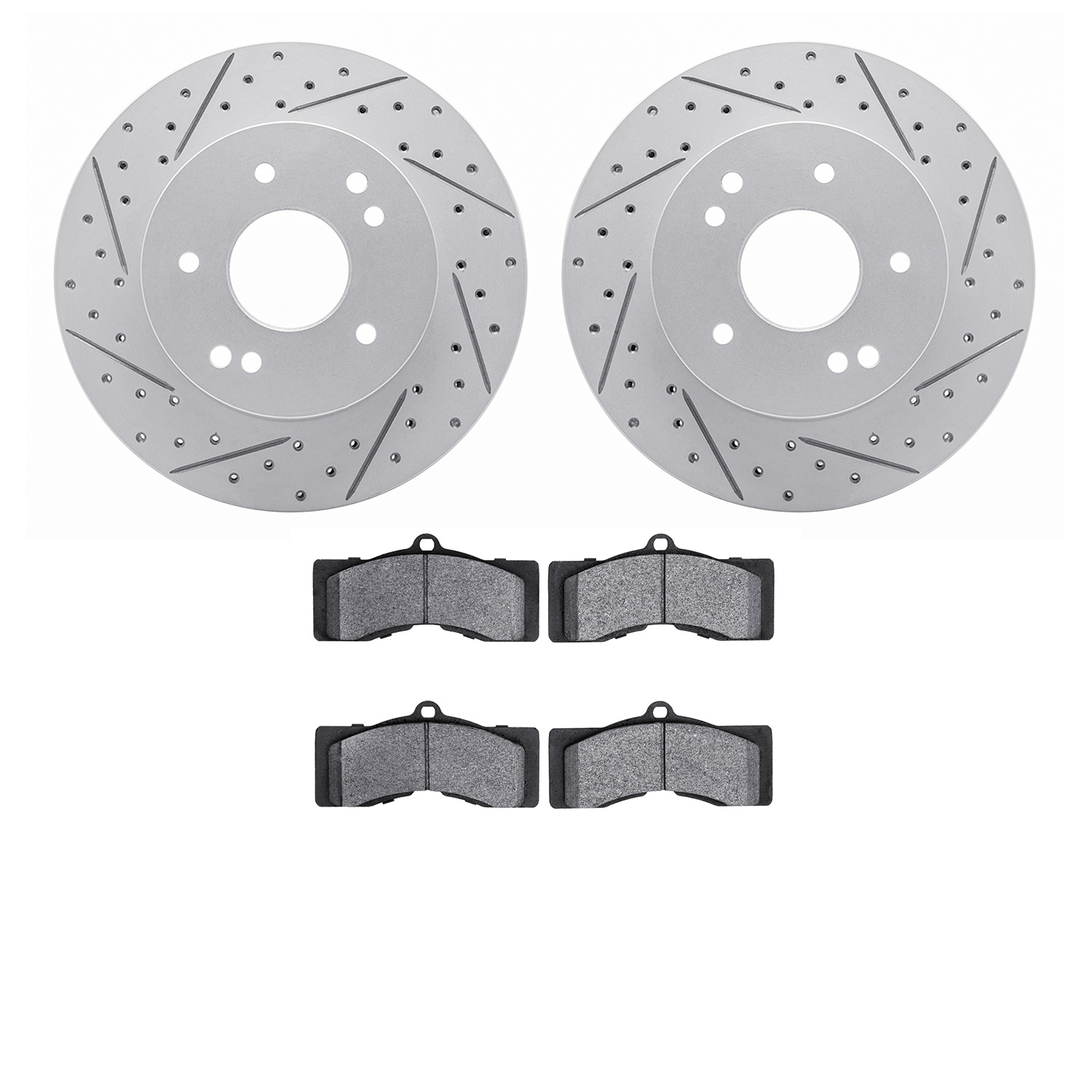 2202-47004 Geoperformance Drilled/Slotted Rotors w/Heavy-Duty Pads Kit, 1963-1982 GM, Position: Front, Rear