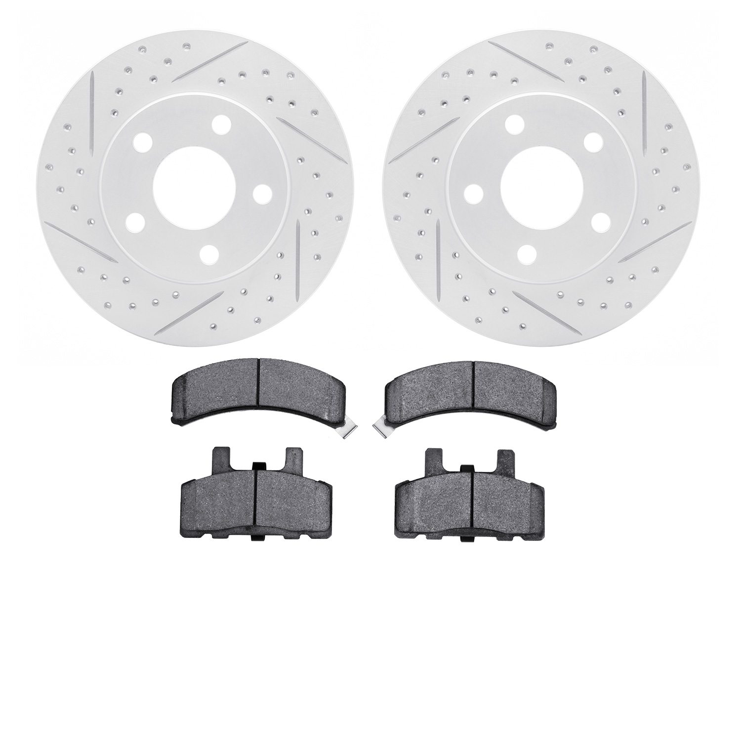 2202-47011 Geoperformance Drilled/Slotted Rotors w/Heavy-Duty Pads Kit, 1990-1993 GM, Position: Front