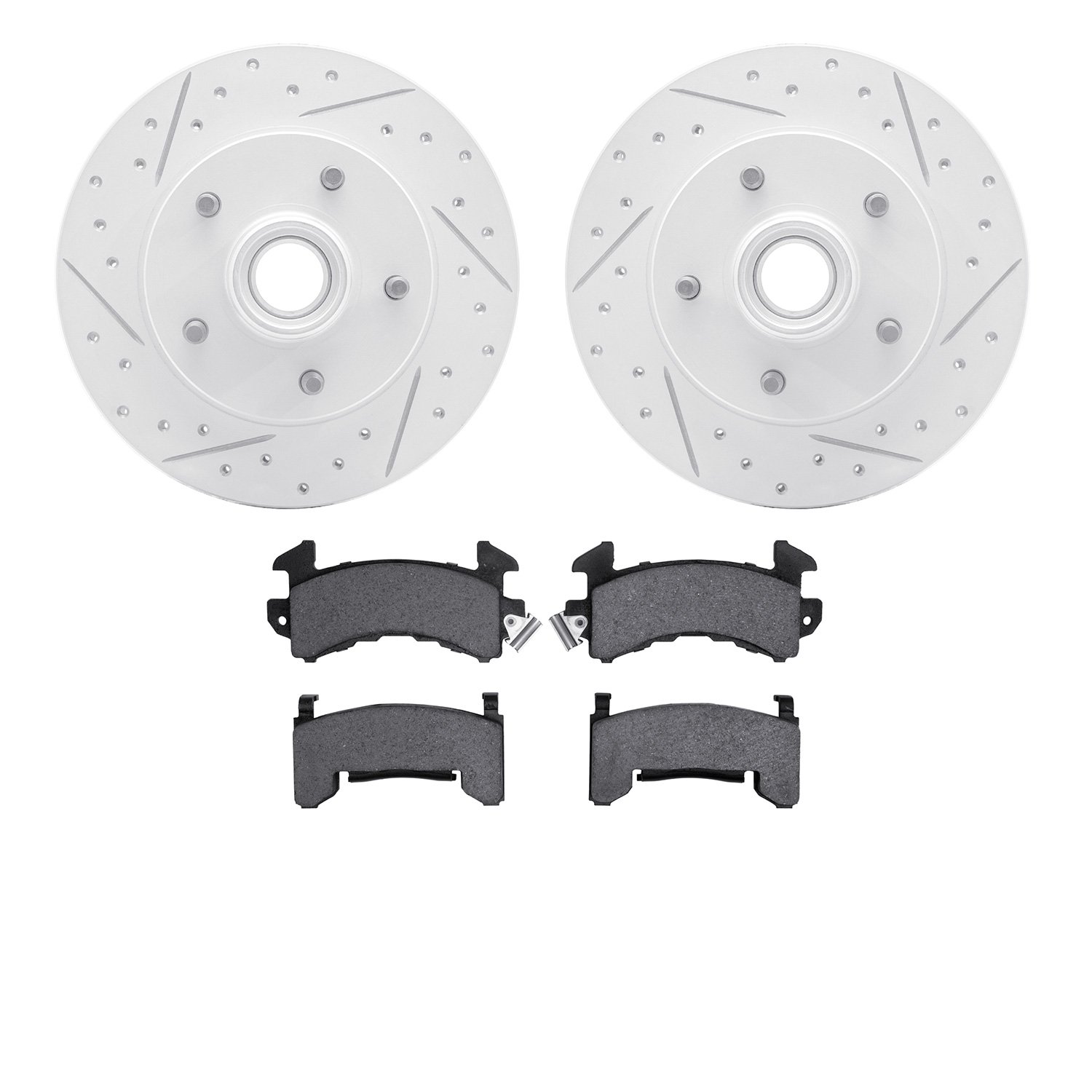 2202-47050 Geoperformance Drilled/Slotted Rotors w/Heavy-Duty Pads Kit, 1982-1995 GM, Position: Front