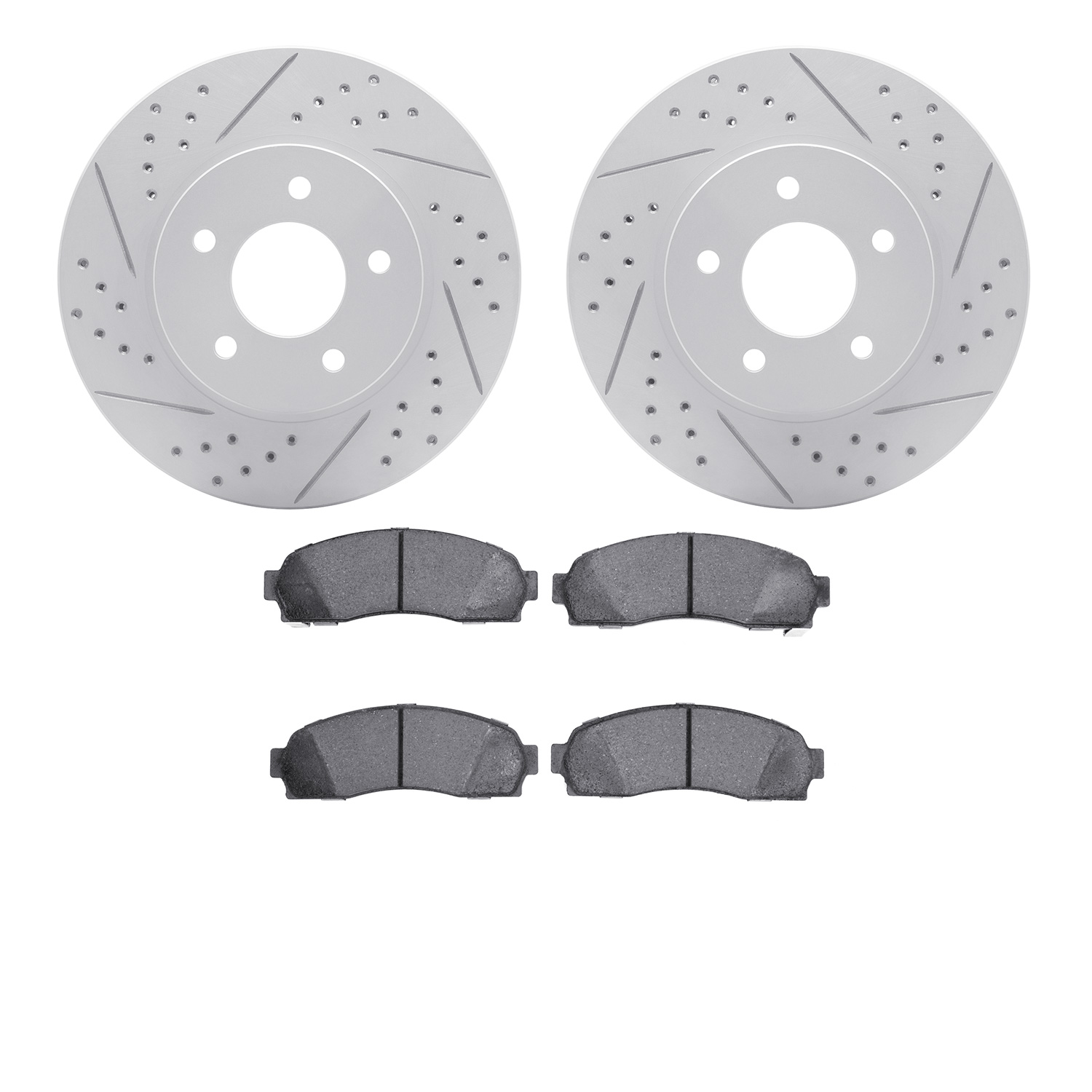 2202-47052 Geoperformance Drilled/Slotted Rotors w/Heavy-Duty Pads Kit, 2002-2007 GM, Position: Front