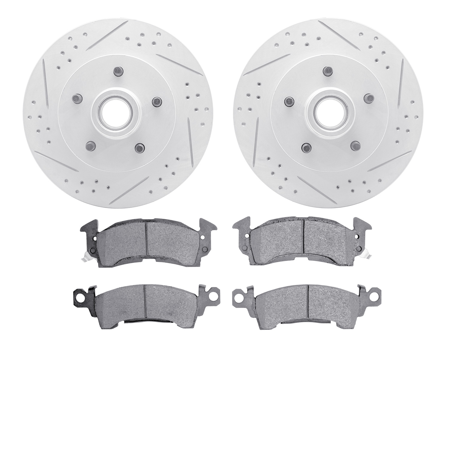 2202-47054 Geoperformance Drilled/Slotted Rotors w/Heavy-Duty Pads Kit, 1969-1996 GM, Position: Front