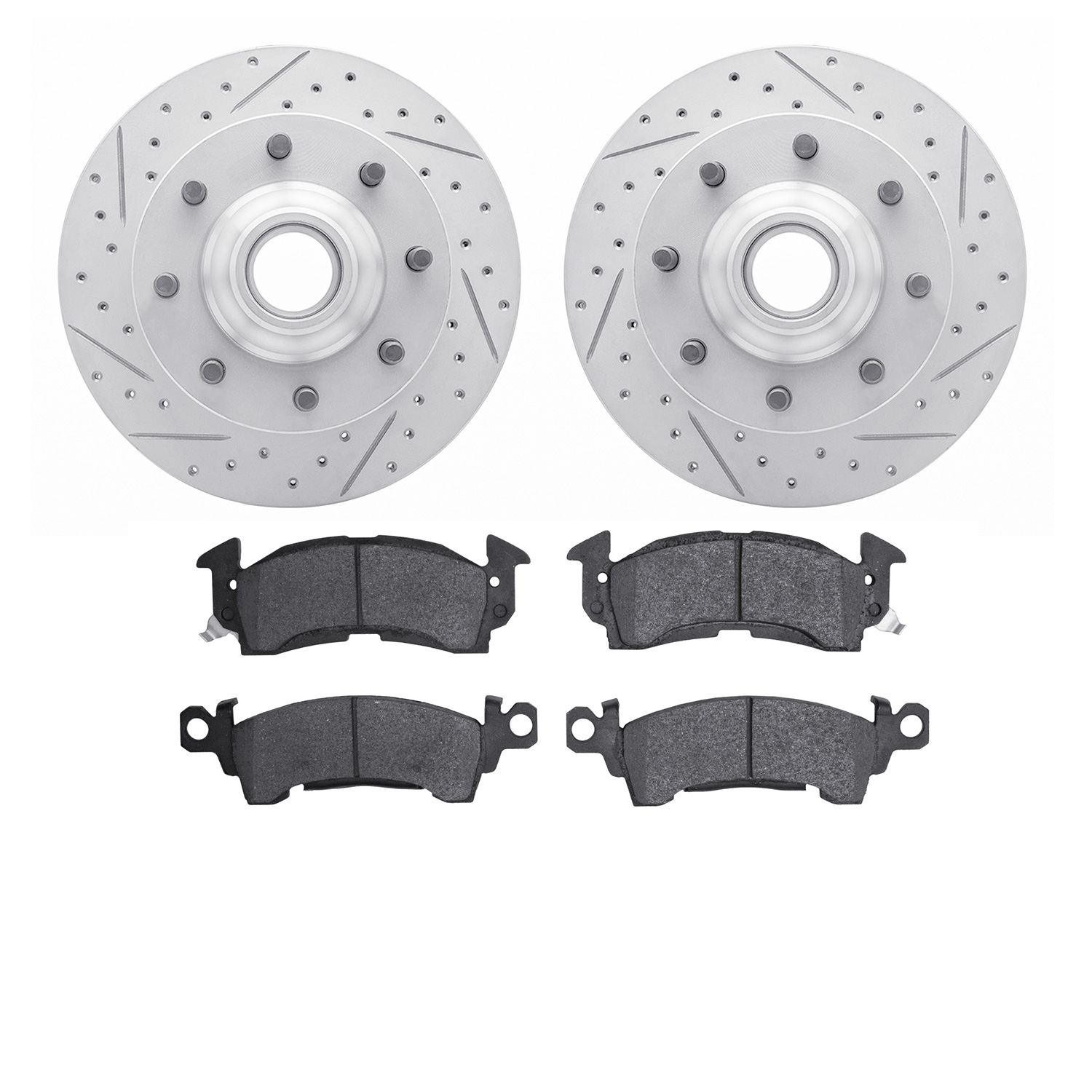 2202-48005 Geoperformance Drilled/Slotted Rotors w/Heavy-Duty Pads Kit, 1971-1989 GM, Position: Front