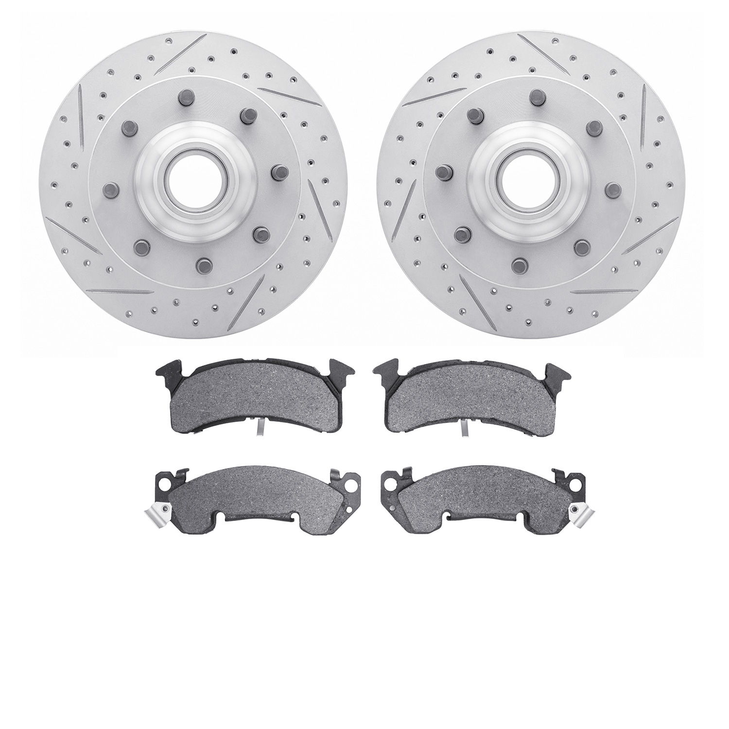 2202-48006 Geoperformance Drilled/Slotted Rotors w/Heavy-Duty Pads Kit, 1978-1993 GM, Position: Front
