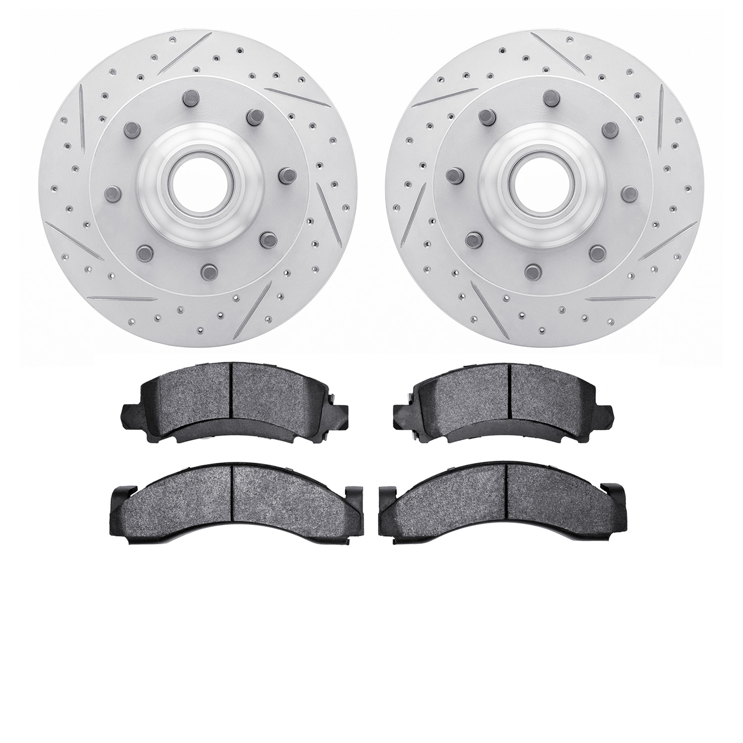 2202-48007 Geoperformance Drilled/Slotted Rotors w/Heavy-Duty Pads Kit, 1994-1995 GM, Position: Front