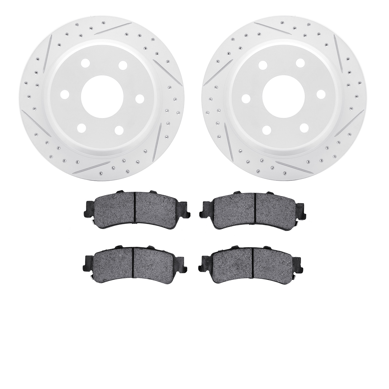 2202-48010 Geoperformance Drilled/Slotted Rotors w/Heavy-Duty Pads Kit, 1999-2007 GM, Position: Rear