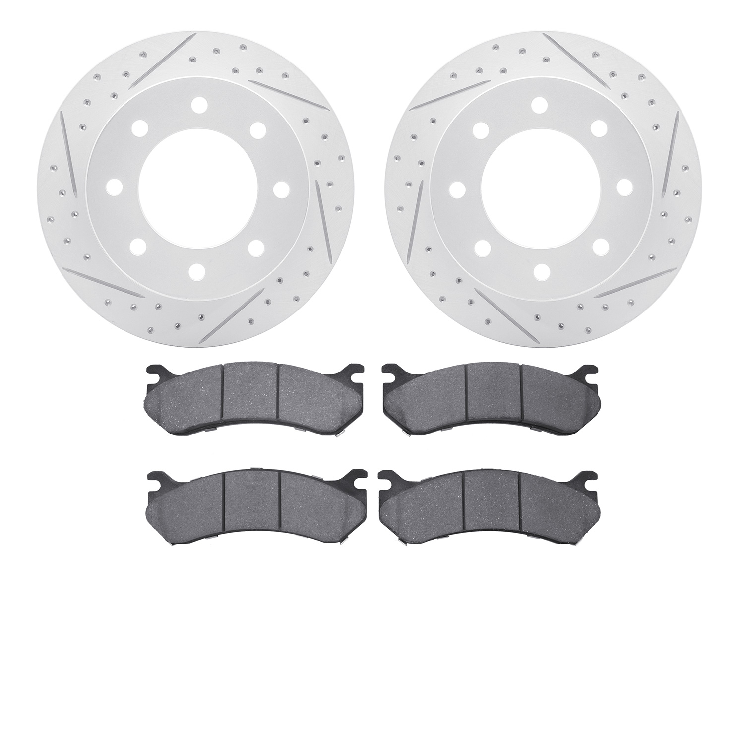 2202-48012 Geoperformance Drilled/Slotted Rotors w/Heavy-Duty Pads Kit, 1999-2009 GM, Position: Rear