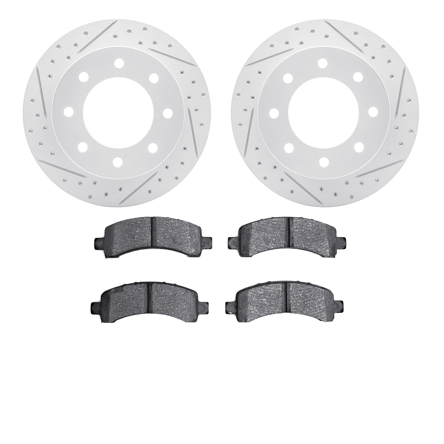 2202-48016 Geoperformance Drilled/Slotted Rotors w/Heavy-Duty Pads Kit, 2003-2020 GM, Position: Rear