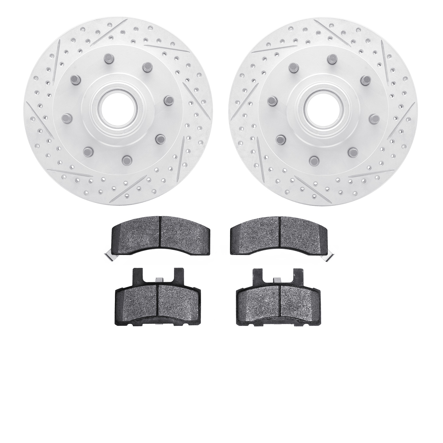 2202-48023 Geoperformance Drilled/Slotted Rotors w/Heavy-Duty Pads Kit, 1992-2002 GM, Position: Front