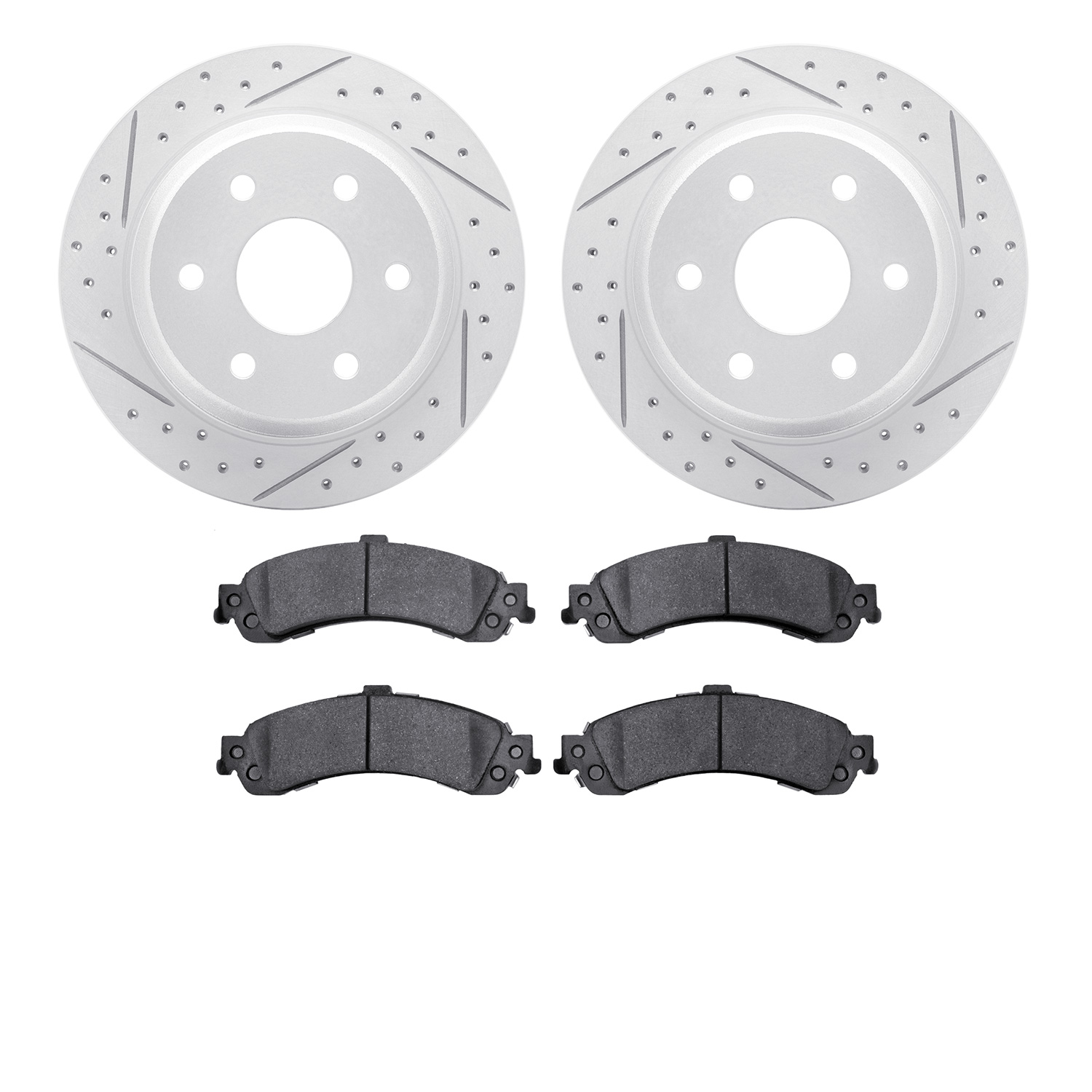 2202-48027 Geoperformance Drilled/Slotted Rotors w/Heavy-Duty Pads Kit, 2000-2006 GM, Position: Rear