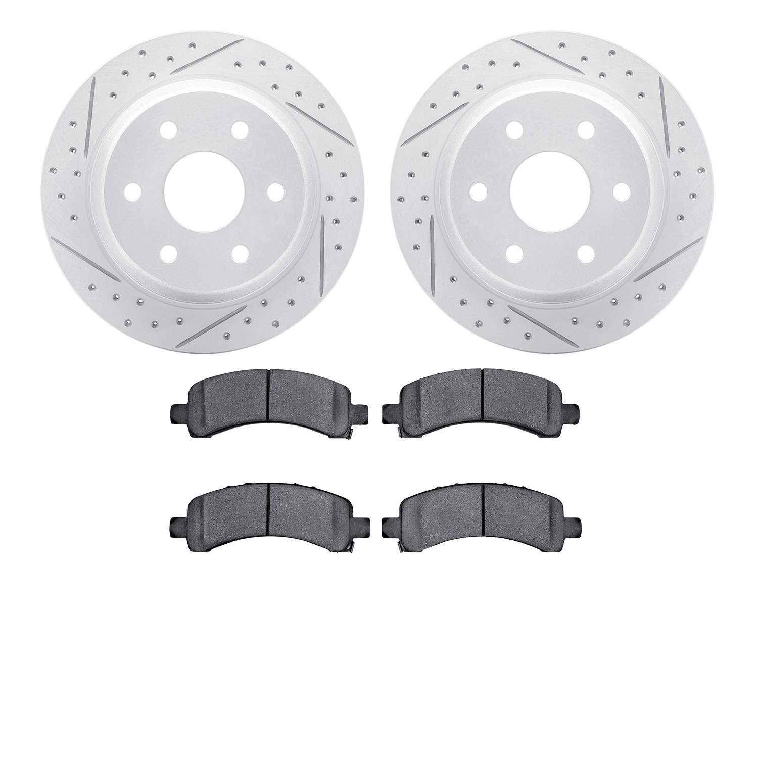 2202-48028 Geoperformance Drilled/Slotted Rotors w/Heavy-Duty Pads Kit, 2002-2014 GM, Position: Rear