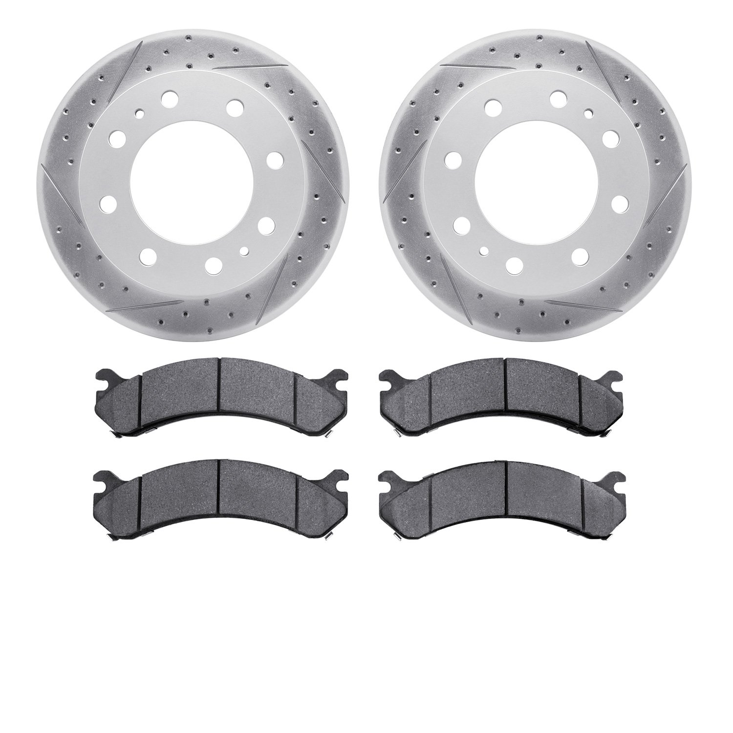 2202-48031 Geoperformance Drilled/Slotted Rotors w/Heavy-Duty Pads Kit, 1999-2020 GM, Position: Front