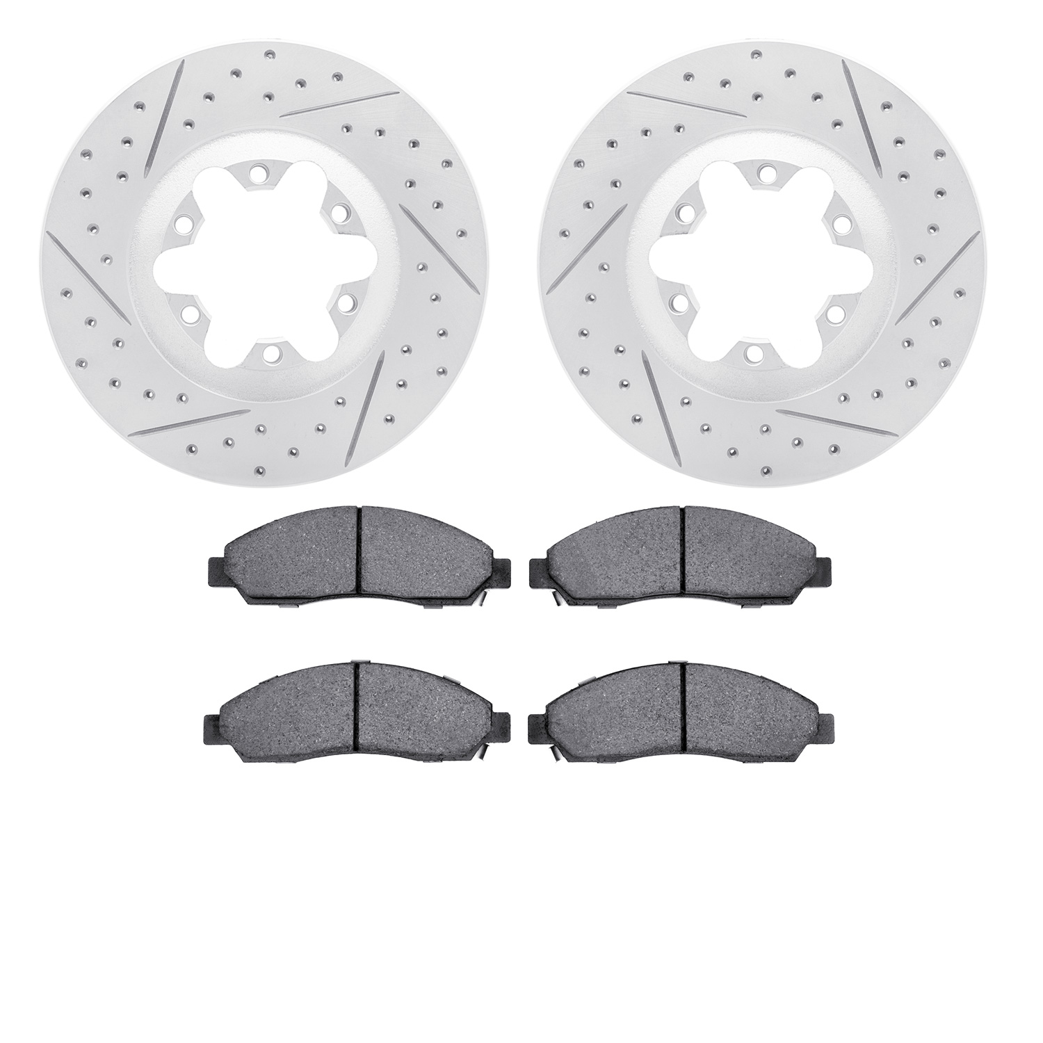2202-48034 Geoperformance Drilled/Slotted Rotors w/Heavy-Duty Pads Kit, 2004-2008 GM, Position: Front