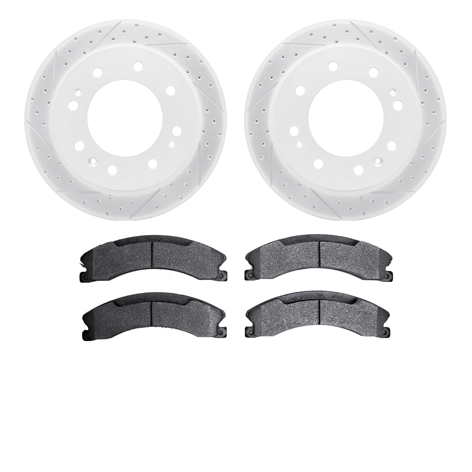 2202-48038 Geoperformance Drilled/Slotted Rotors w/Heavy-Duty Pads Kit, 2011-2019 GM, Position: Front
