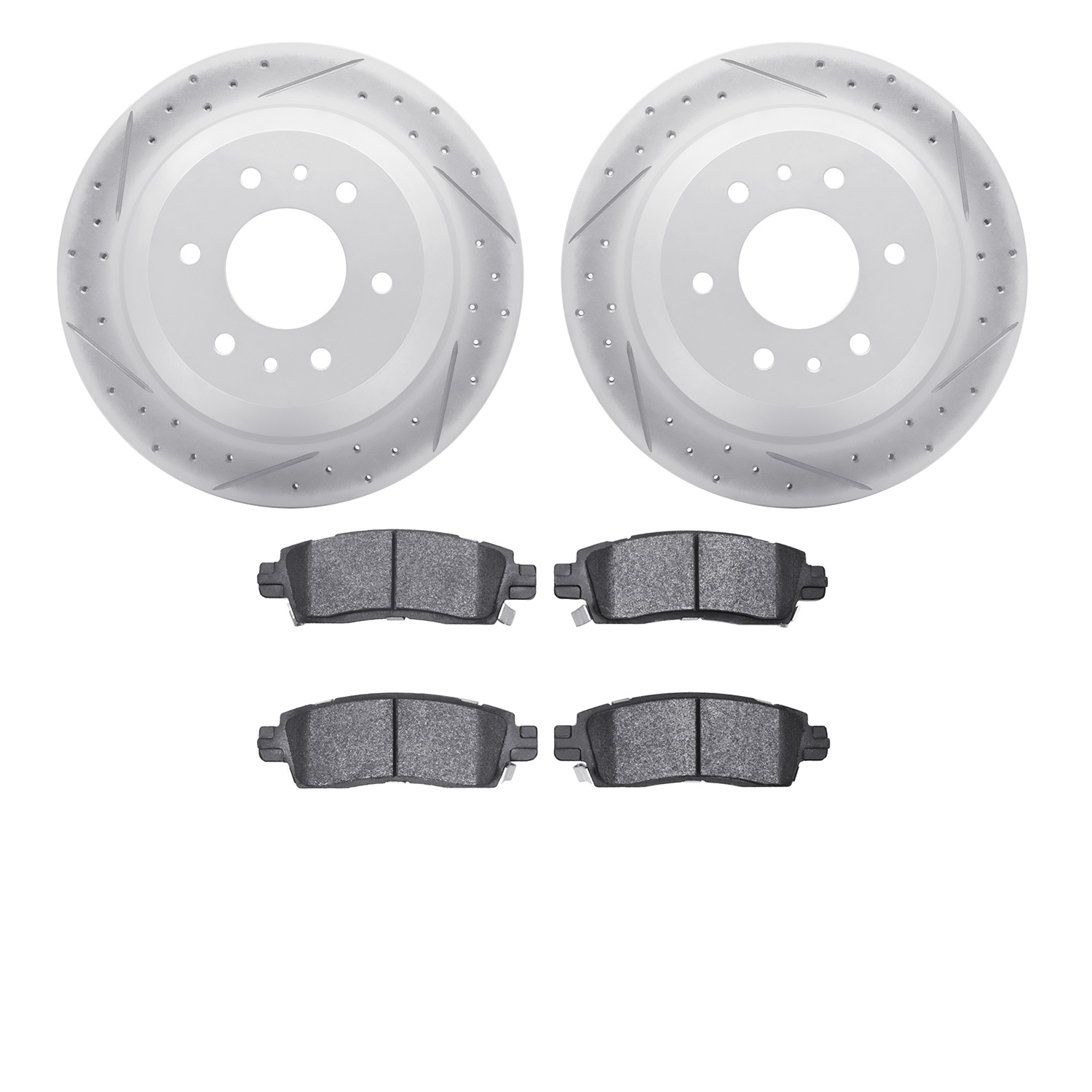 2202-48042 Geoperformance Drilled/Slotted Rotors w/Heavy-Duty Pads Kit, 2002-2009 GM, Position: Rear