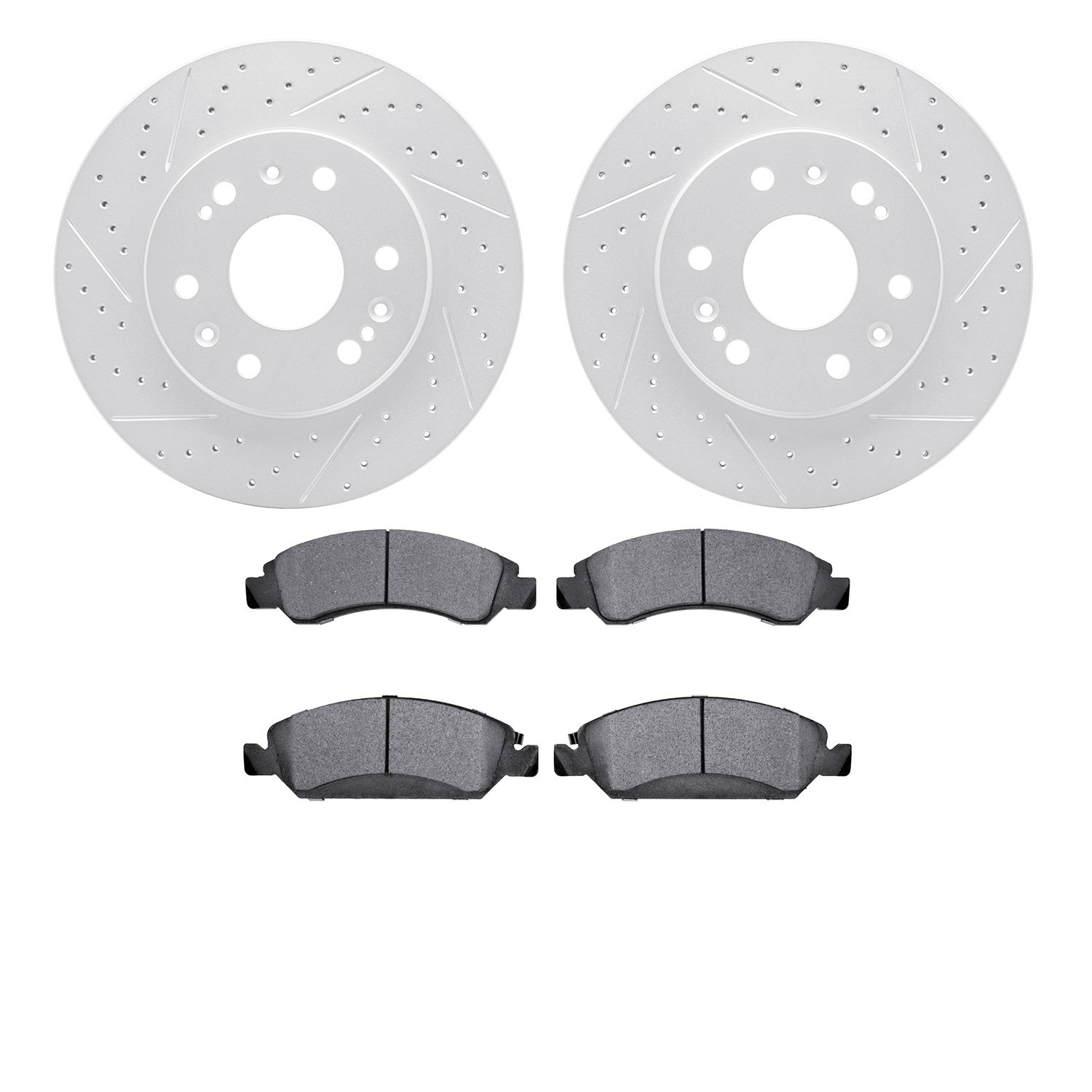 2202-48048 Geoperformance Drilled/Slotted Rotors w/Heavy-Duty Pads Kit, 2005-2020 GM, Position: Front