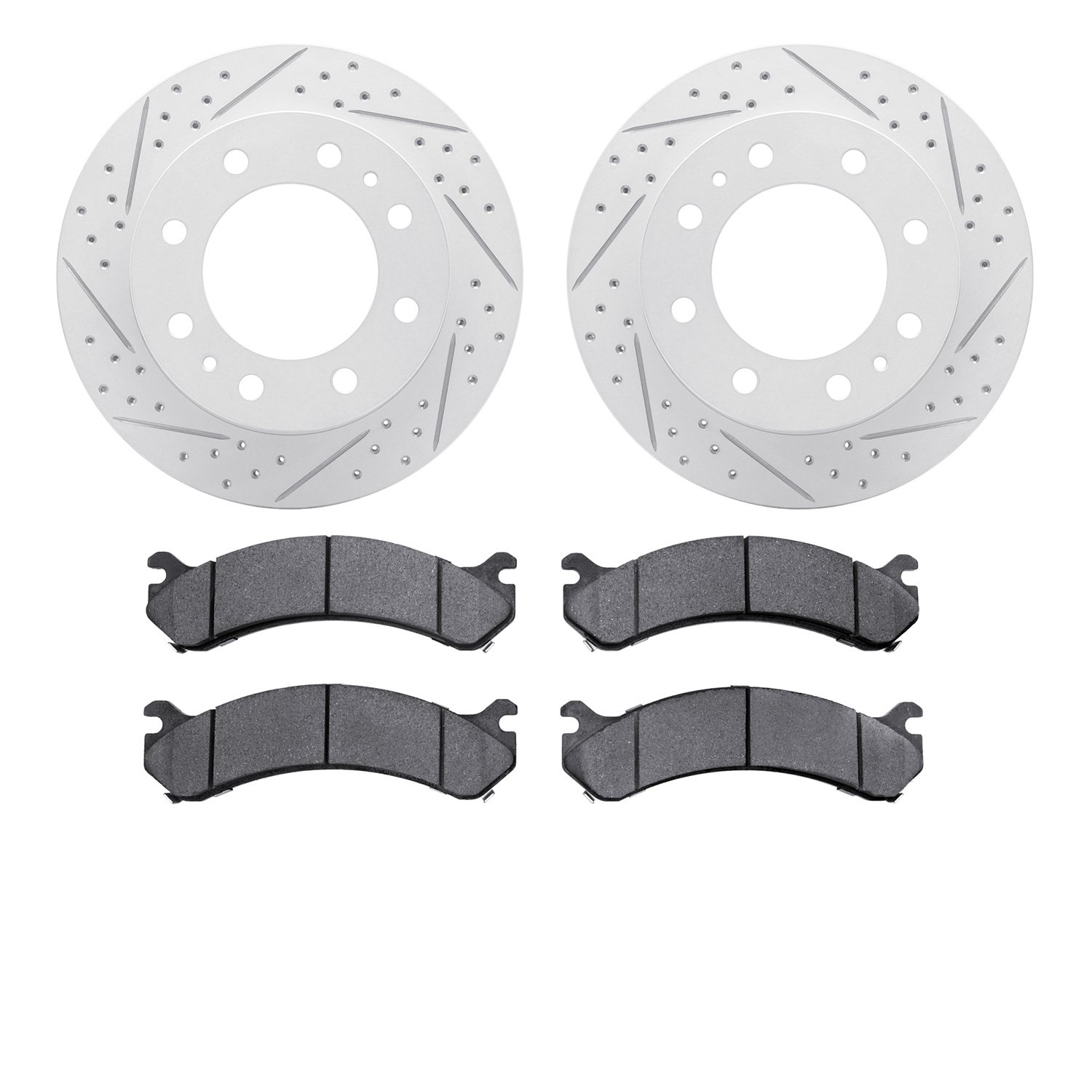 2202-48050 Geoperformance Drilled/Slotted Rotors w/Heavy-Duty Pads Kit, 2001-2020 GM, Position: Front