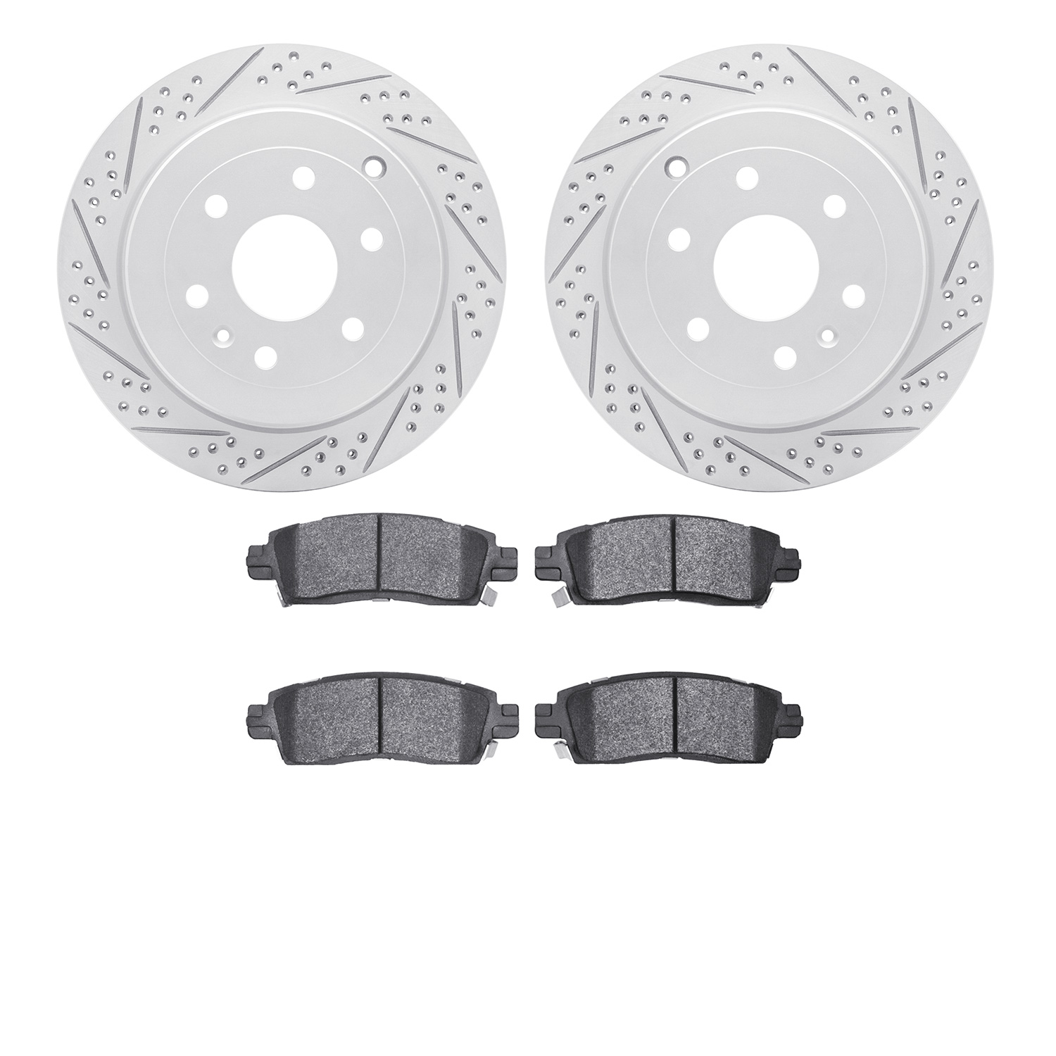 2202-48057 Geoperformance Drilled/Slotted Rotors w/Heavy-Duty Pads Kit, 2007-2017 GM, Position: Rear
