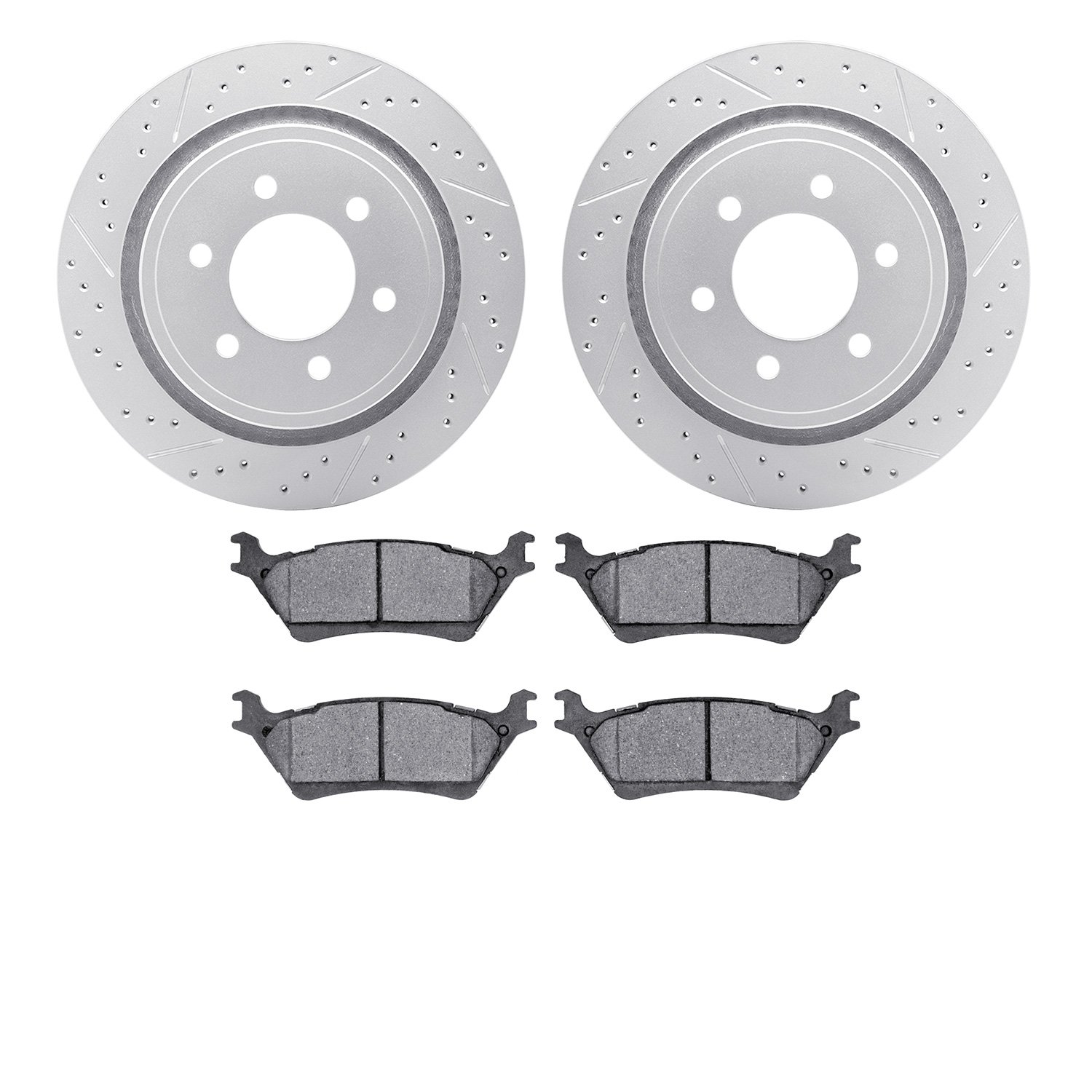 2202-54012 Geoperformance Drilled/Slotted Rotors w/Heavy-Duty Pads Kit, 2012-2020 Ford/Lincoln/Mercury/Mazda, Position: Rear