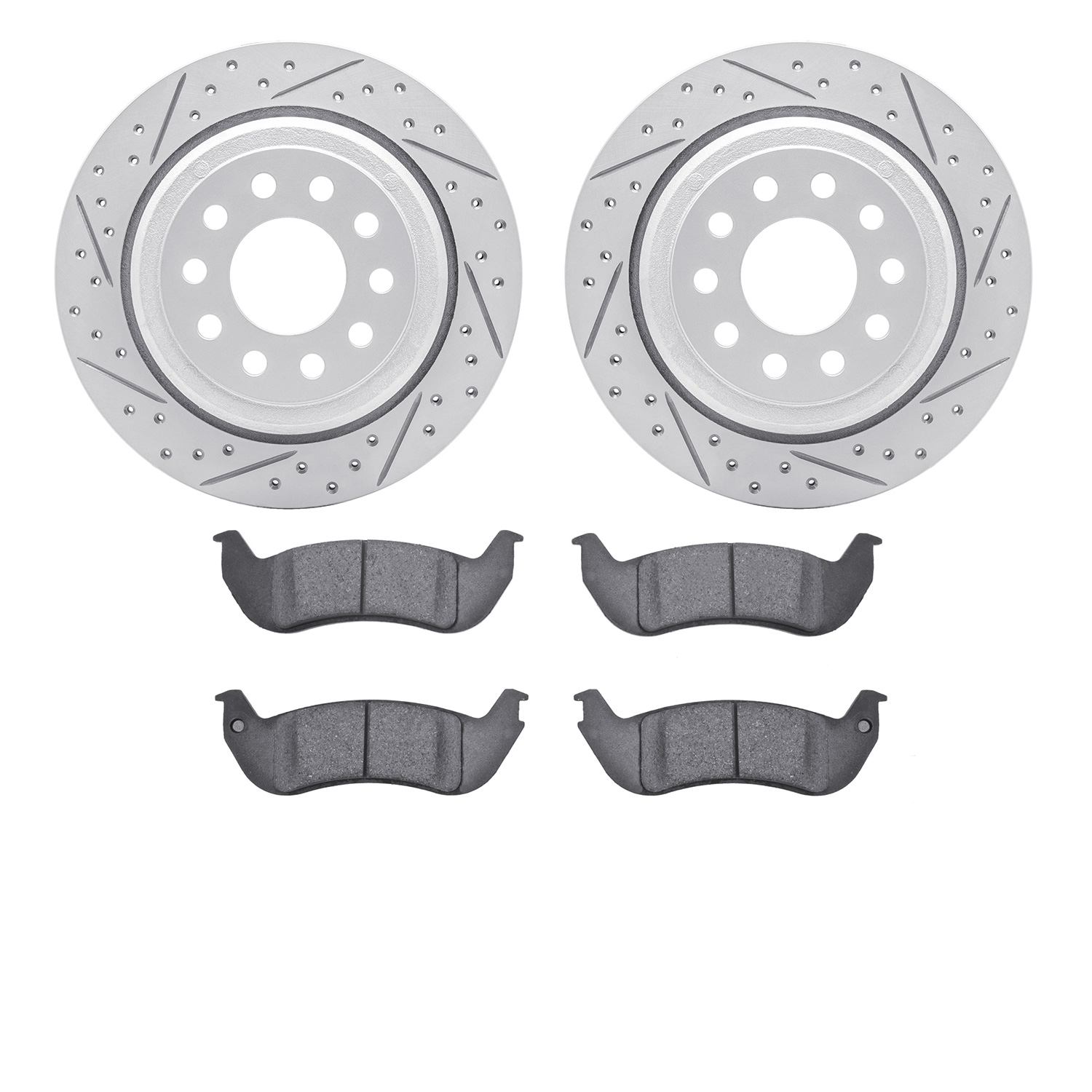 2202-55001 Geoperformance Drilled/Slotted Rotors w/Heavy-Duty Pads Kit, 2003-2011 Ford/Lincoln/Mercury/Mazda, Position: Rear