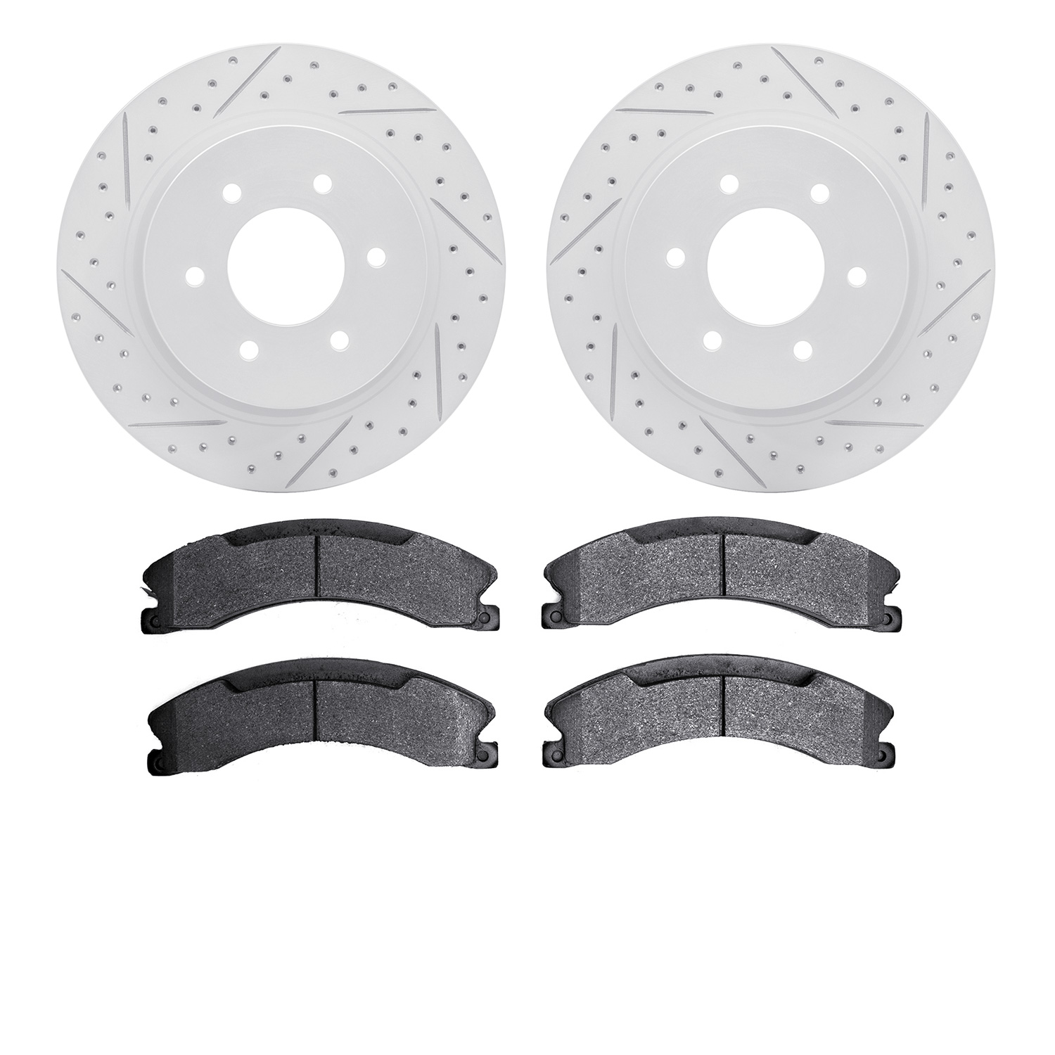 2202-67005 Geoperformance Drilled/Slotted Rotors w/Heavy-Duty Pads Kit, Fits Select Infiniti/Nissan, Position: Front