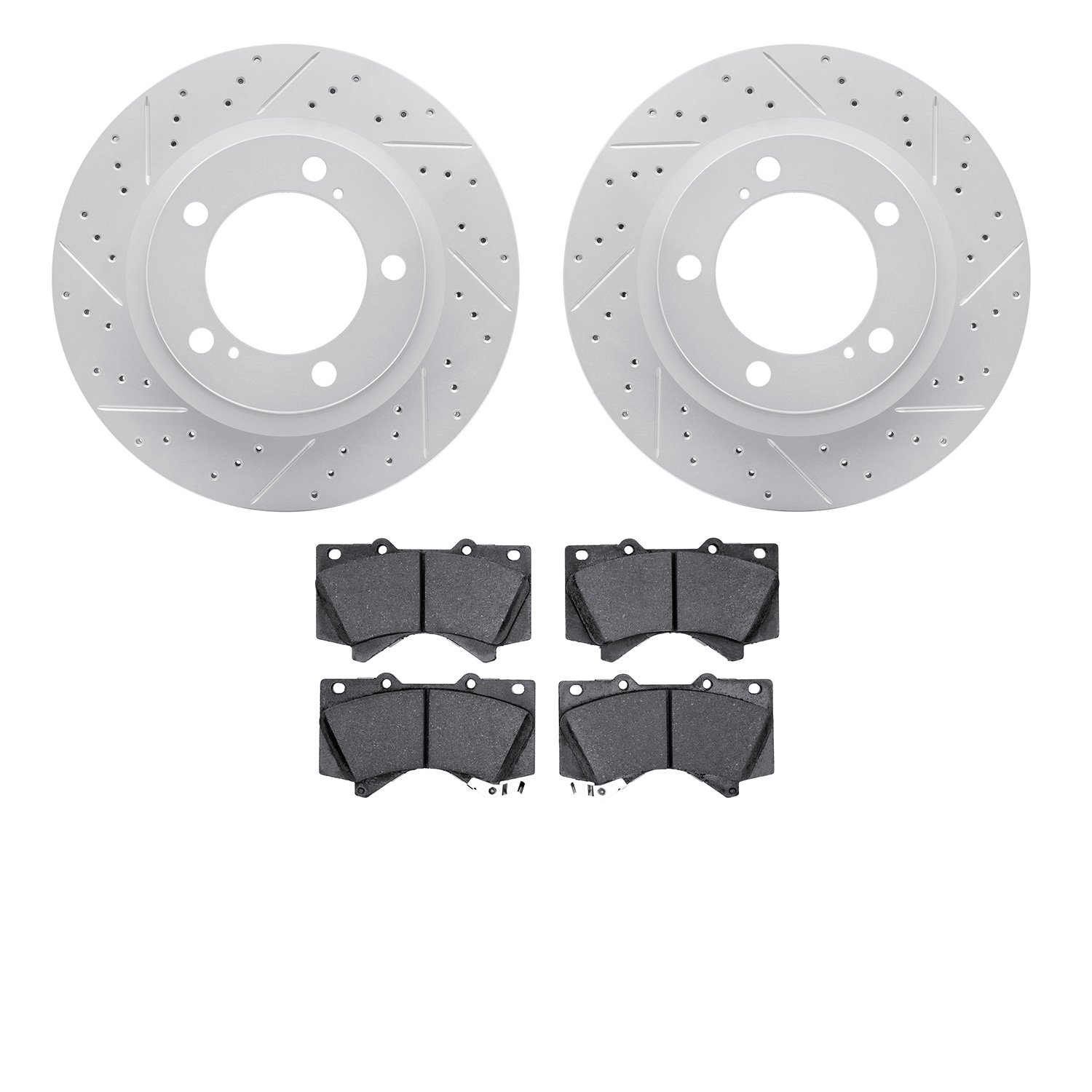 2202-76007 Geoperformance Drilled/Slotted Rotors w/Heavy-Duty Pads Kit, 2008-2021 Lexus/Toyota/Scion, Position: Front