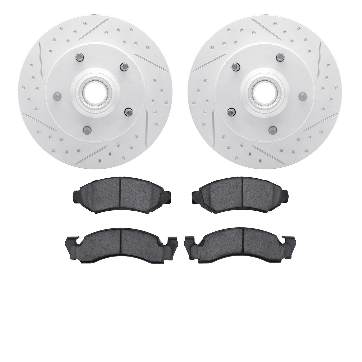 2202-99070 Geoperformance Drilled/Slotted Rotors w/Heavy-Duty Pads Kit, 1973-1985 Ford/Lincoln/Mercury/Mazda, Position: Front