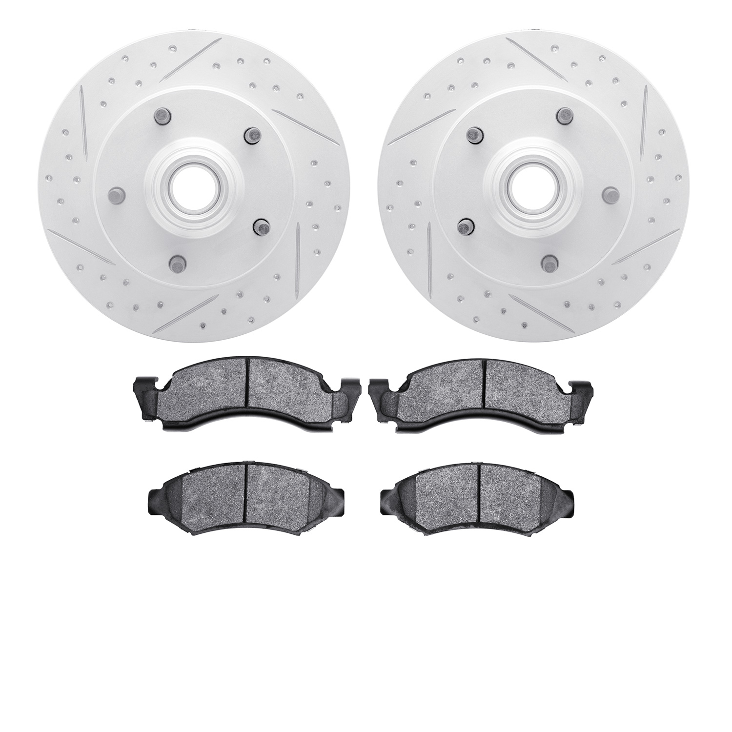 2202-99071 Geoperformance Drilled/Slotted Rotors w/Heavy-Duty Pads Kit, 1986-1993 Ford/Lincoln/Mercury/Mazda, Position: Front
