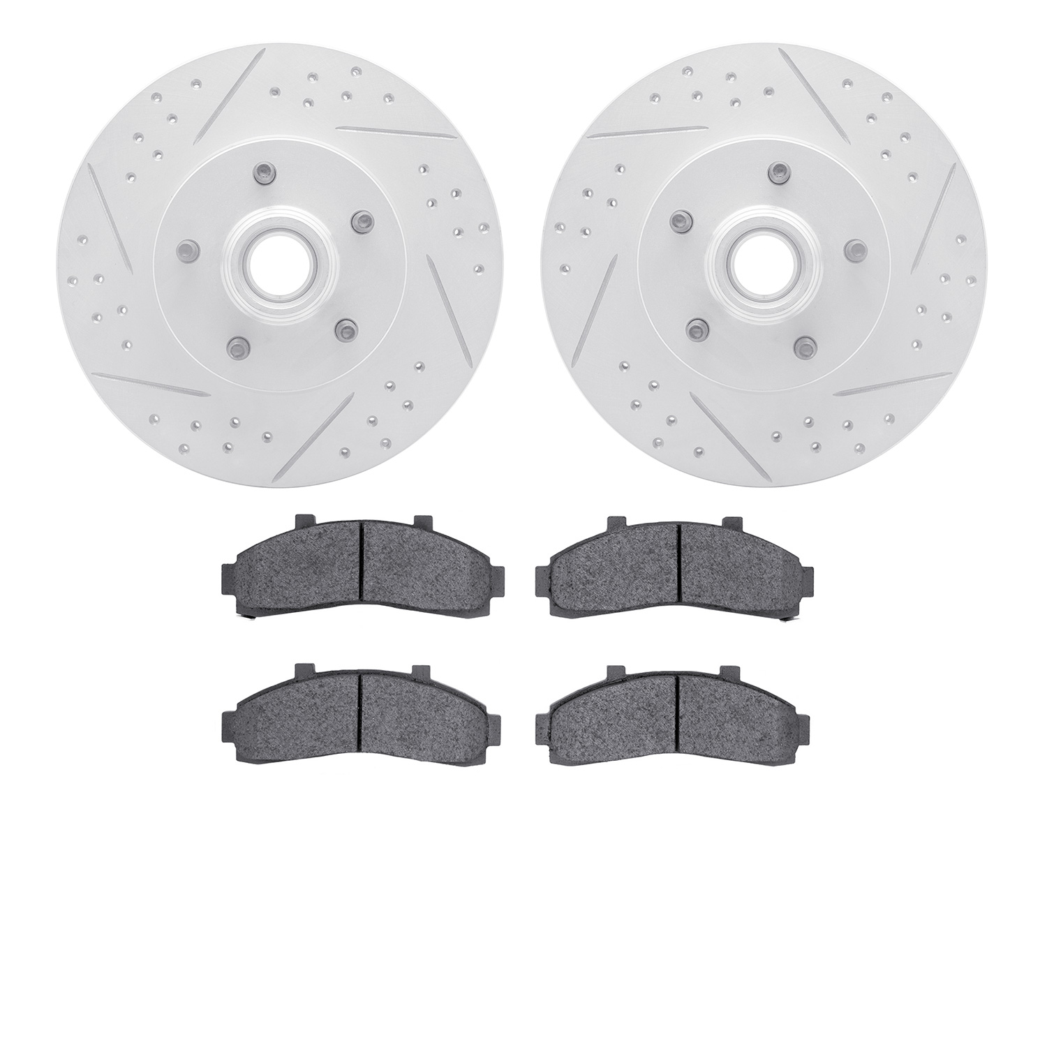 2202-99084 Geoperformance Drilled/Slotted Rotors w/Heavy-Duty Pads Kit, 1995-2002 Ford/Lincoln/Mercury/Mazda, Position: Front