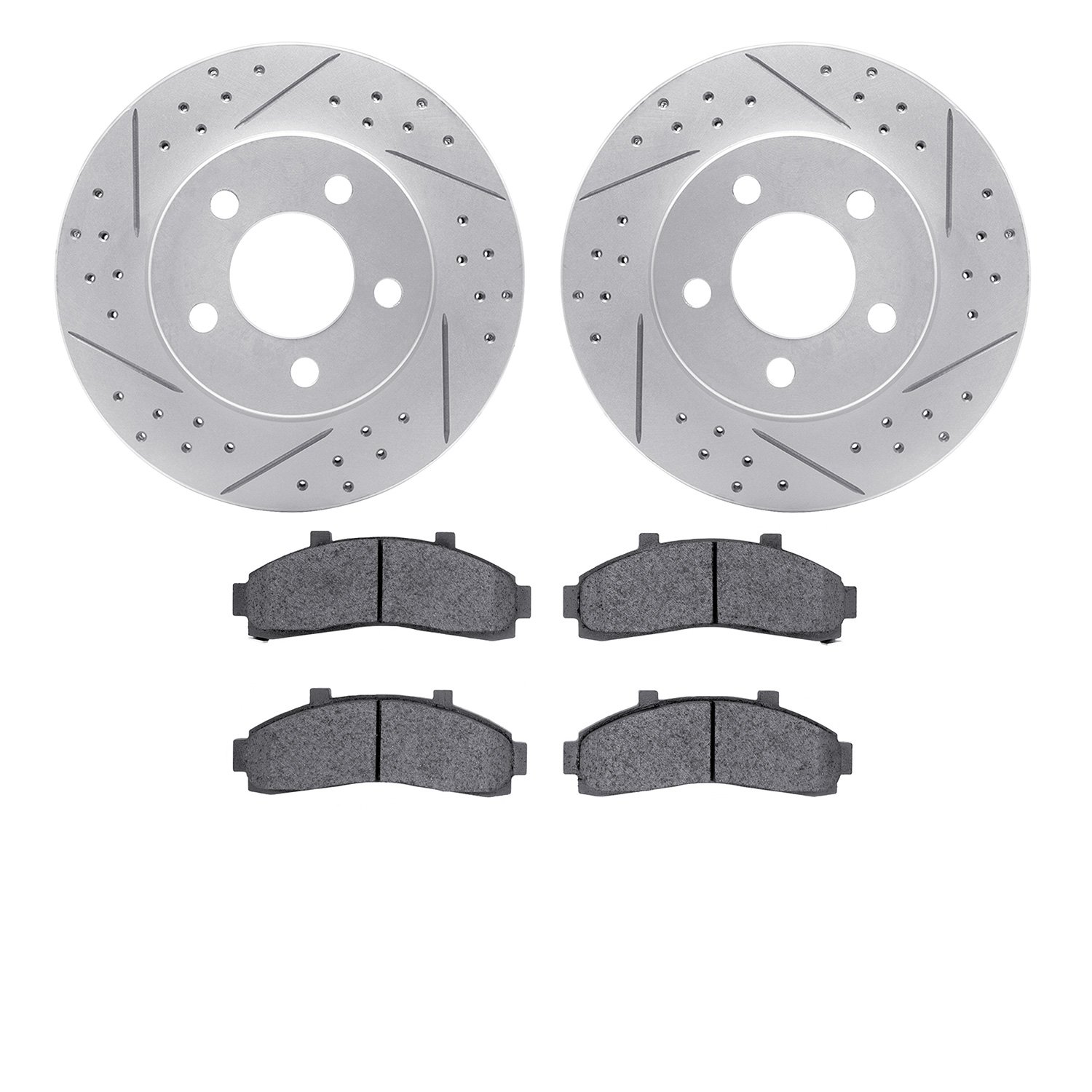 2202-99090 Geoperformance Drilled/Slotted Rotors w/Heavy-Duty Pads Kit, 1995-2002 Ford/Lincoln/Mercury/Mazda, Position: Front