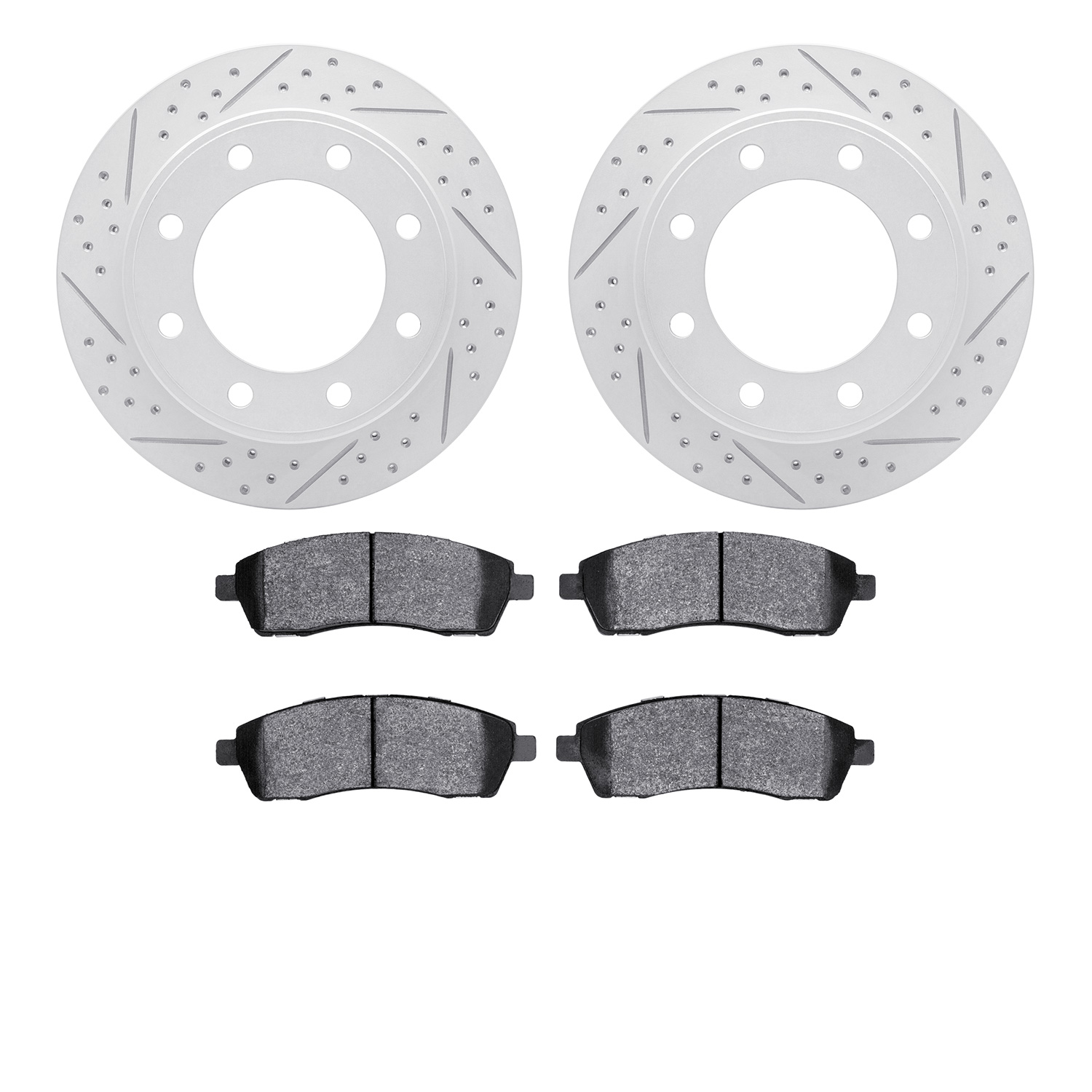 2202-99104 Geoperformance Drilled/Slotted Rotors w/Heavy-Duty Pads Kit, 1999-2005 Ford/Lincoln/Mercury/Mazda, Position: Rear