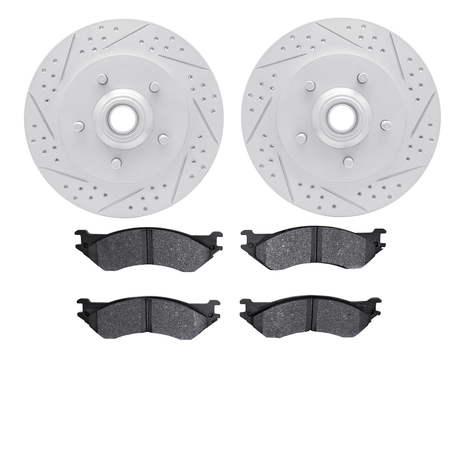 2202-99113 Geoperformance Drilled/Slotted Rotors w/Heavy-Duty Pads Kit, 1999-2004 Ford/Lincoln/Mercury/Mazda, Position: Front