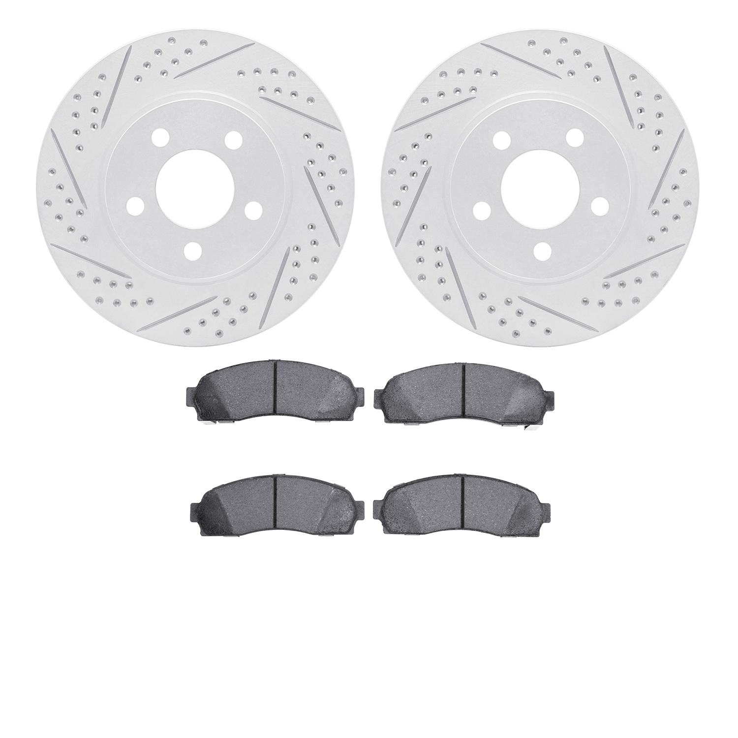 2202-99114 Geoperformance Drilled/Slotted Rotors w/Heavy-Duty Pads Kit, 2001-2011 Ford/Lincoln/Mercury/Mazda, Position: Front