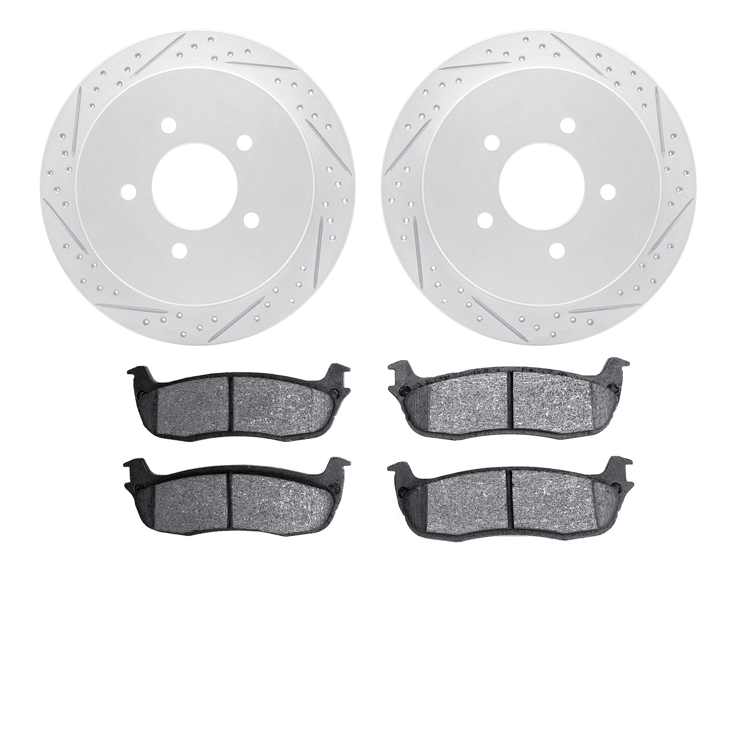 2202-99118 Geoperformance Drilled/Slotted Rotors w/Heavy-Duty Pads Kit, 1997-2004 Ford/Lincoln/Mercury/Mazda, Position: Rear