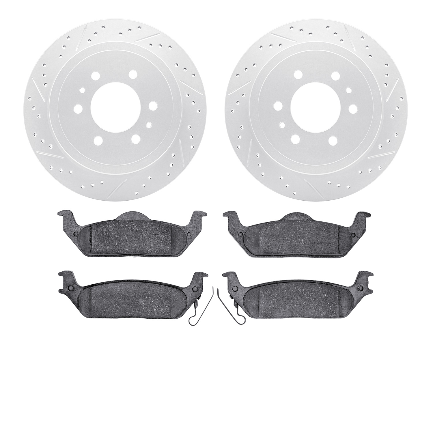 2202-99136 Geoperformance Drilled/Slotted Rotors w/Heavy-Duty Pads Kit, 2004-2011 Ford/Lincoln/Mercury/Mazda, Position: Rear