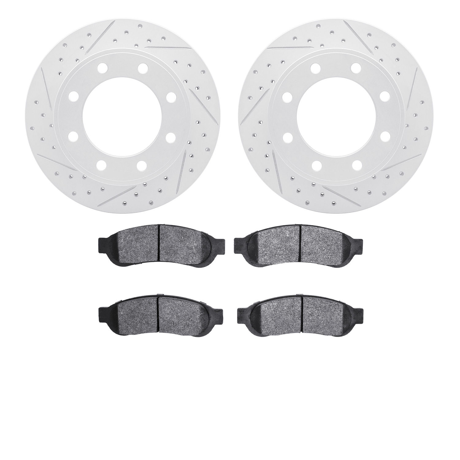 2202-99152 Geoperformance Drilled/Slotted Rotors w/Heavy-Duty Pads Kit, 2006-2010 Ford/Lincoln/Mercury/Mazda, Position: Rear