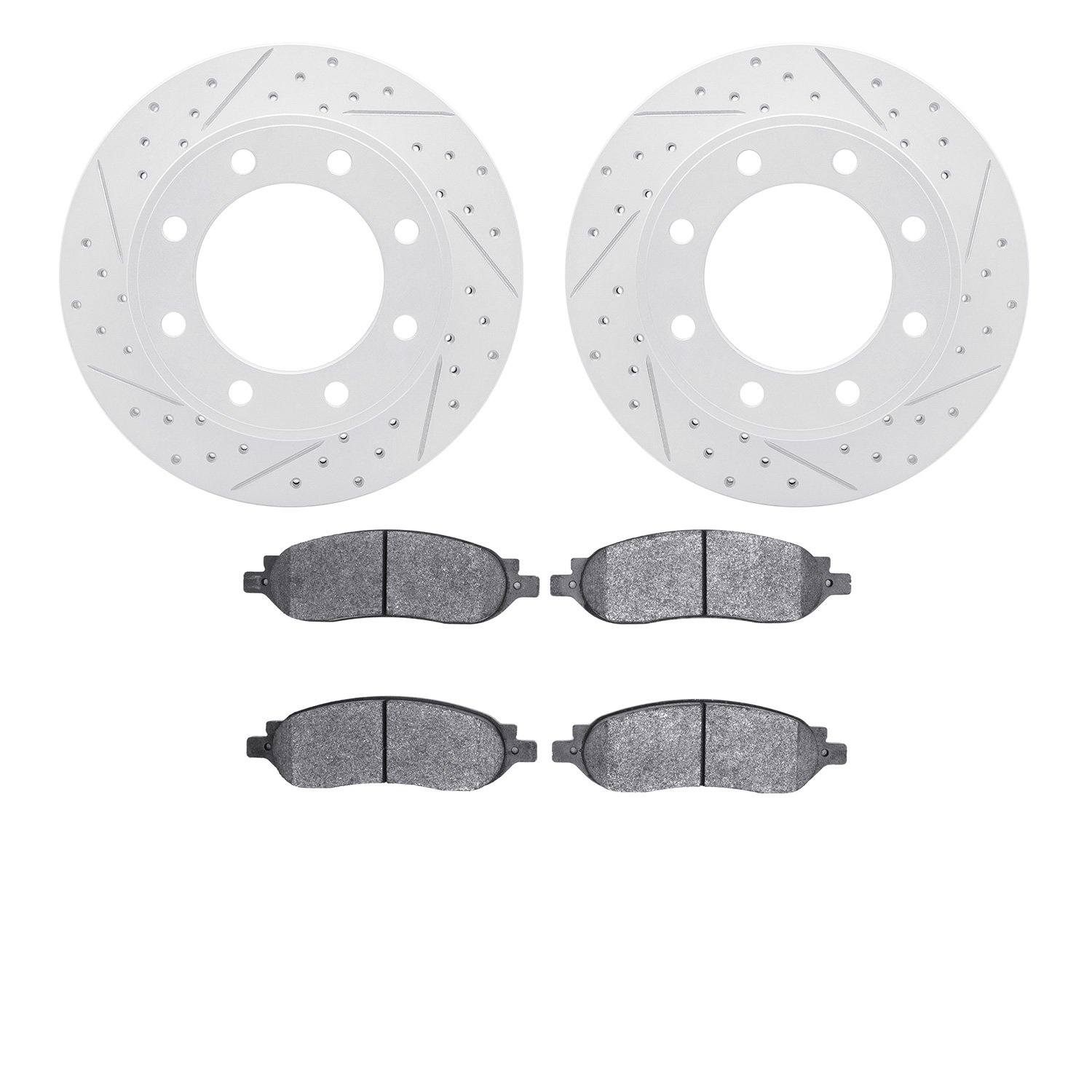 2202-99153 Geoperformance Drilled/Slotted Rotors w/Heavy-Duty Pads Kit, 2005-2007 Ford/Lincoln/Mercury/Mazda, Position: Rear