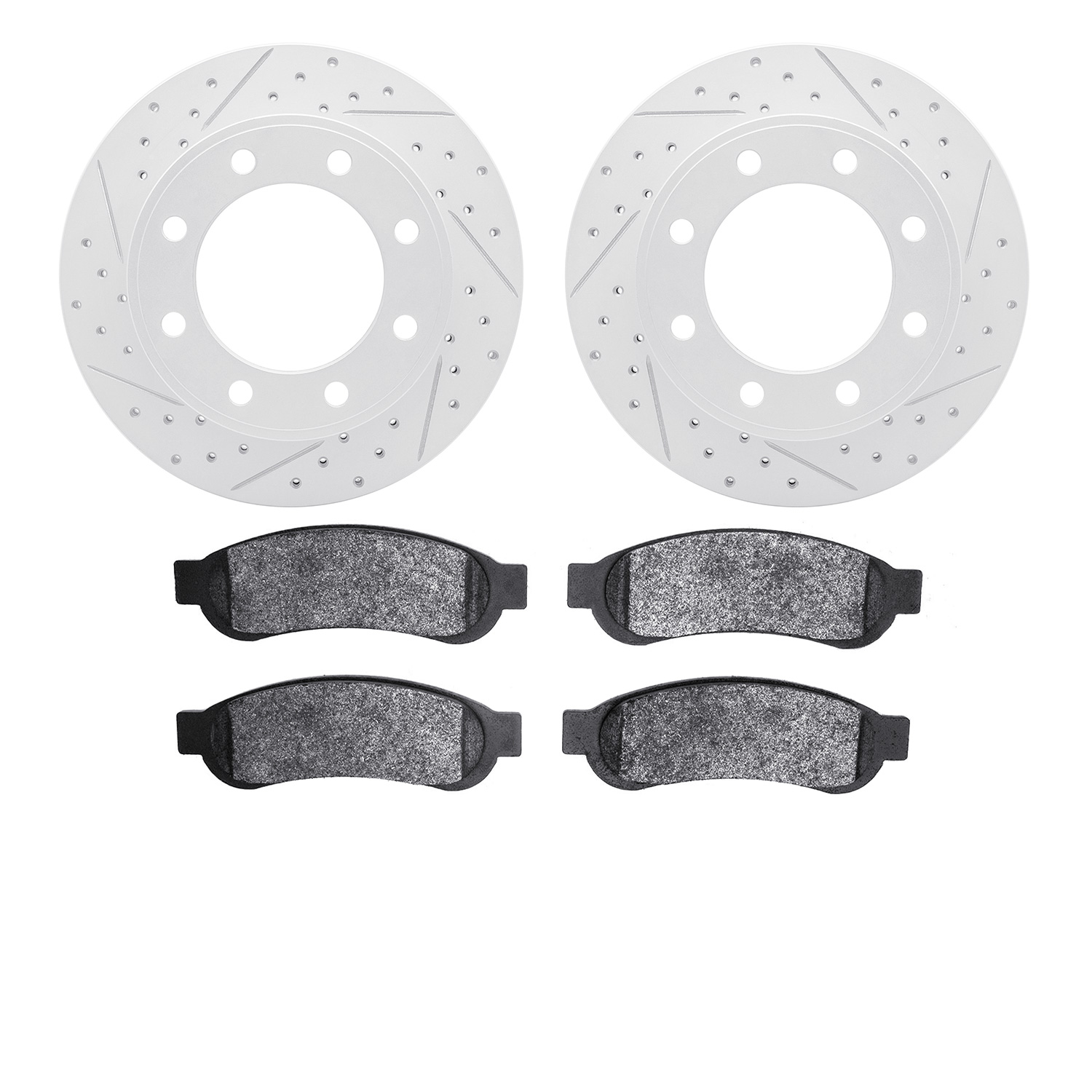 2202-99154 Geoperformance Drilled/Slotted Rotors w/Heavy-Duty Pads Kit, 2010-2012 Ford/Lincoln/Mercury/Mazda, Position: Rear