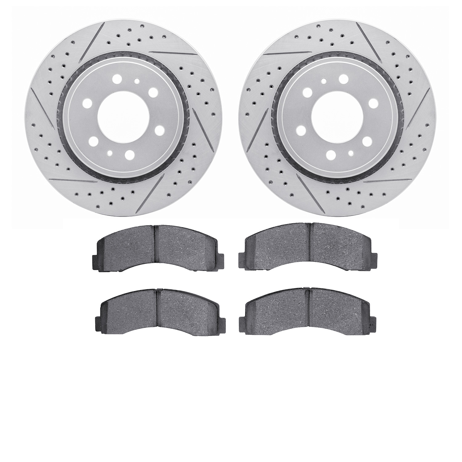 2202-99163 Geoperformance Drilled/Slotted Rotors w/Heavy-Duty Pads Kit, 2010-2021 Ford/Lincoln/Mercury/Mazda, Position: Front