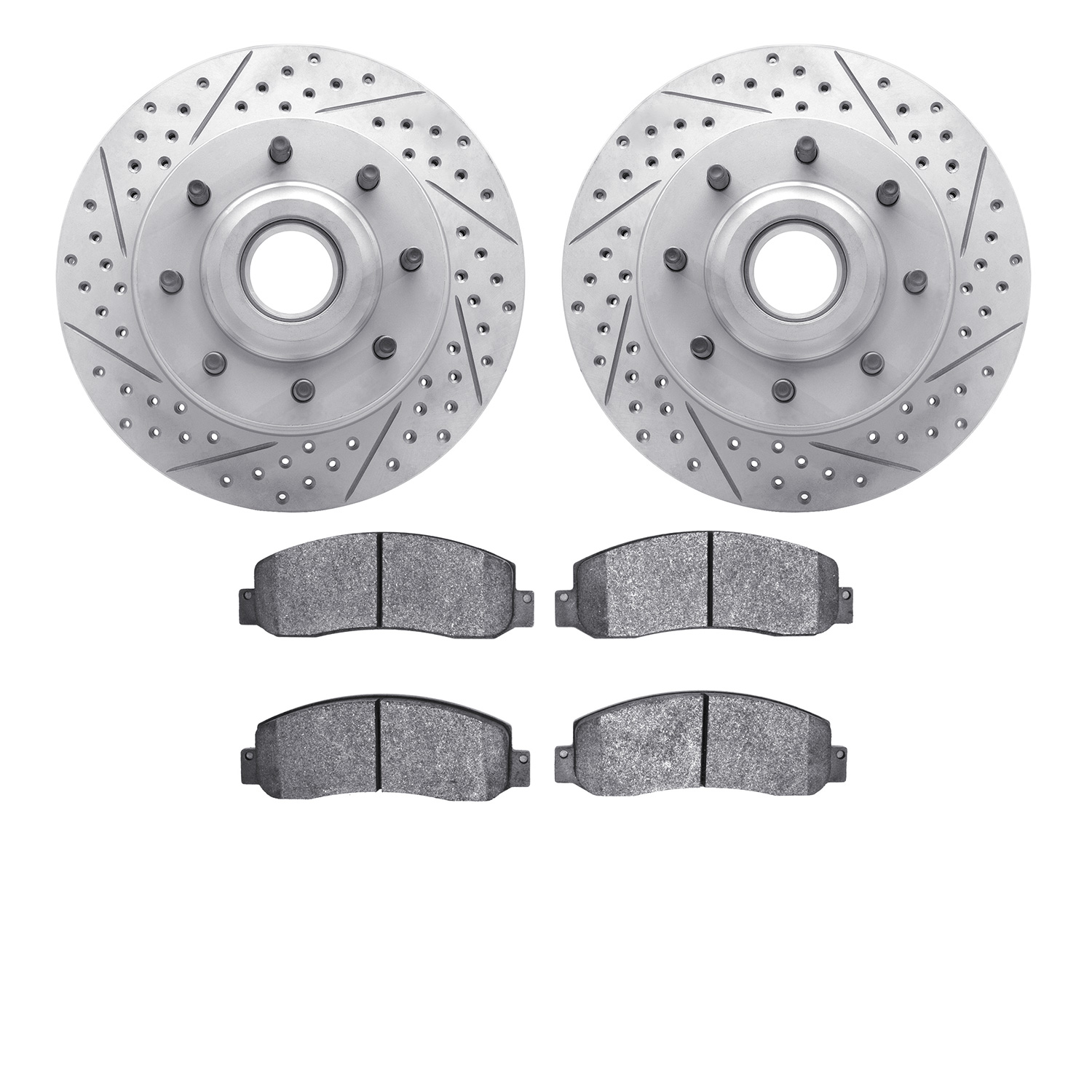 2202-99166 Geoperformance Drilled/Slotted Rotors w/Heavy-Duty Pads Kit, 2006-2012 Ford/Lincoln/Mercury/Mazda, Position: Front