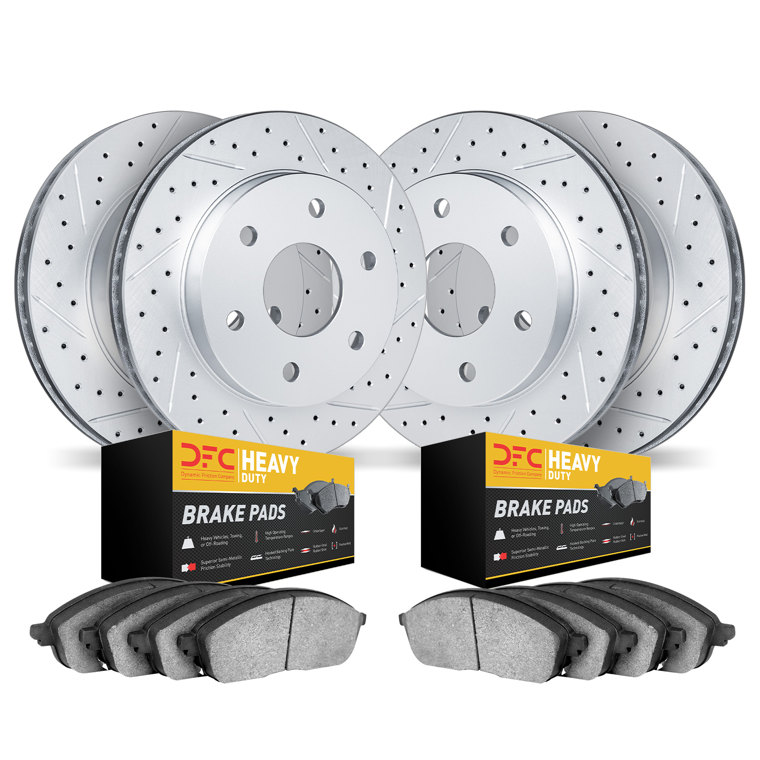 2204-40054 Geoperformance Drilled/Slotted Rotors w/Heavy-Duty Pads Kit, 2007-2018 Multiple Makes/Models, Position: Front and Rea
