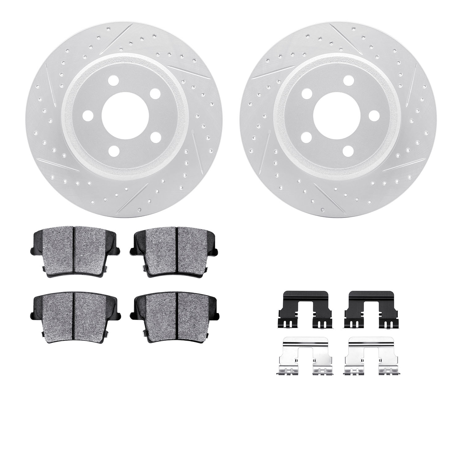 2212-39010 Geoperformance Drilled/Slotted Rotors w/Heavy-Duty Pads Kit & Hardware, Fits Select Mopar, Position: Rear