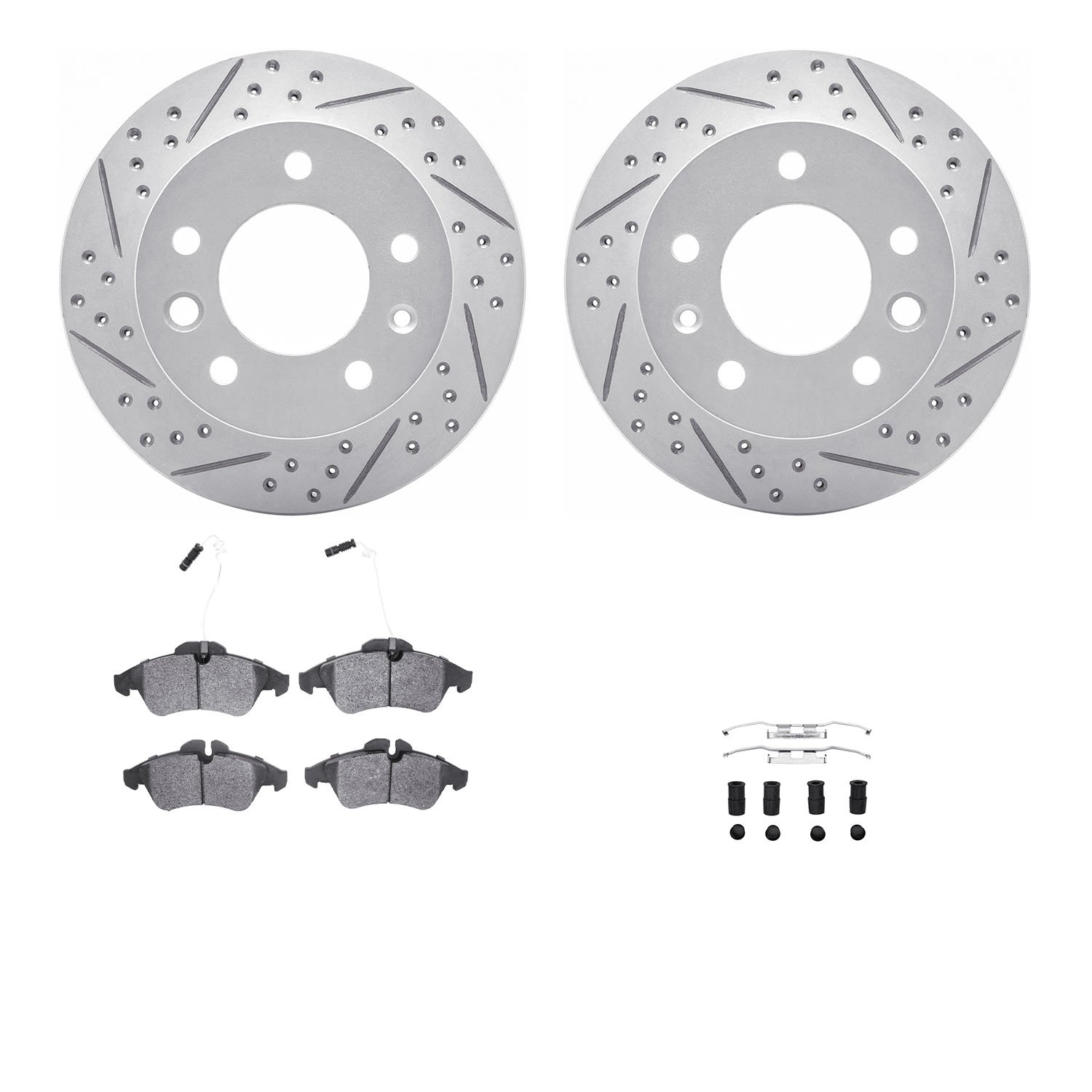 2212-40001 Geoperformance Drilled/Slotted Rotors w/Heavy-Duty Pads Kit & Hardware, 2002-2006 Multiple Makes/Models, Position: Fr