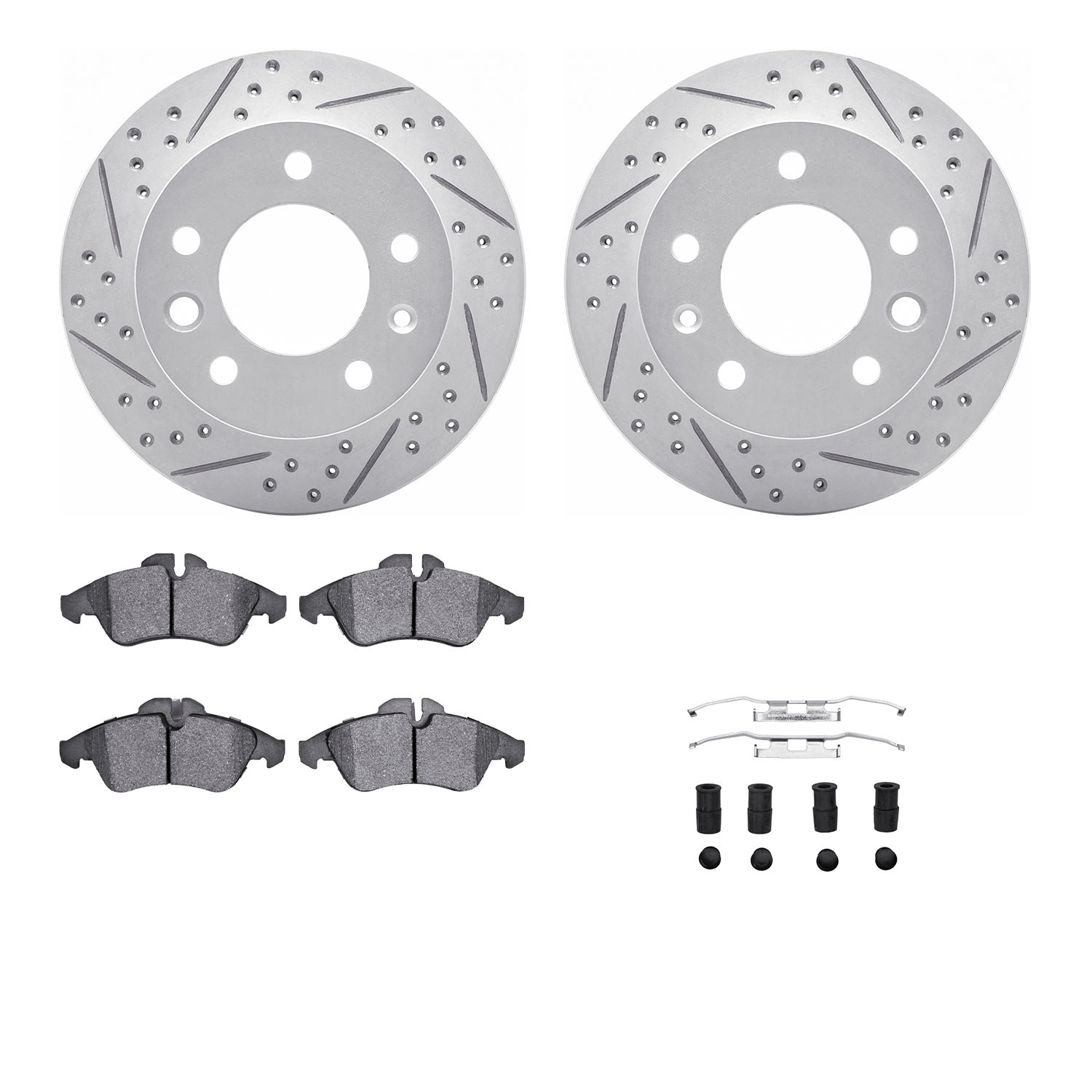 2212-40002 Geoperformance Drilled/Slotted Rotors w/Heavy-Duty Pads Kit & Hardware, 2002-2006 Multiple Makes/Models, Position: Fr