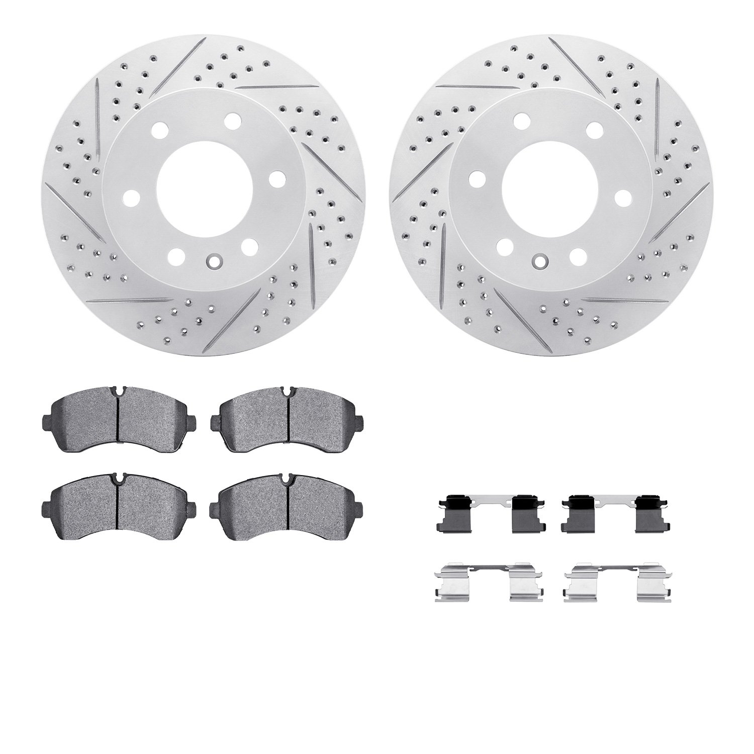 2212-40028 Geoperformance Drilled/Slotted Rotors w/Heavy-Duty Pads Kit & Hardware, 2007-2021 Multiple Makes/Models, Position: Fr