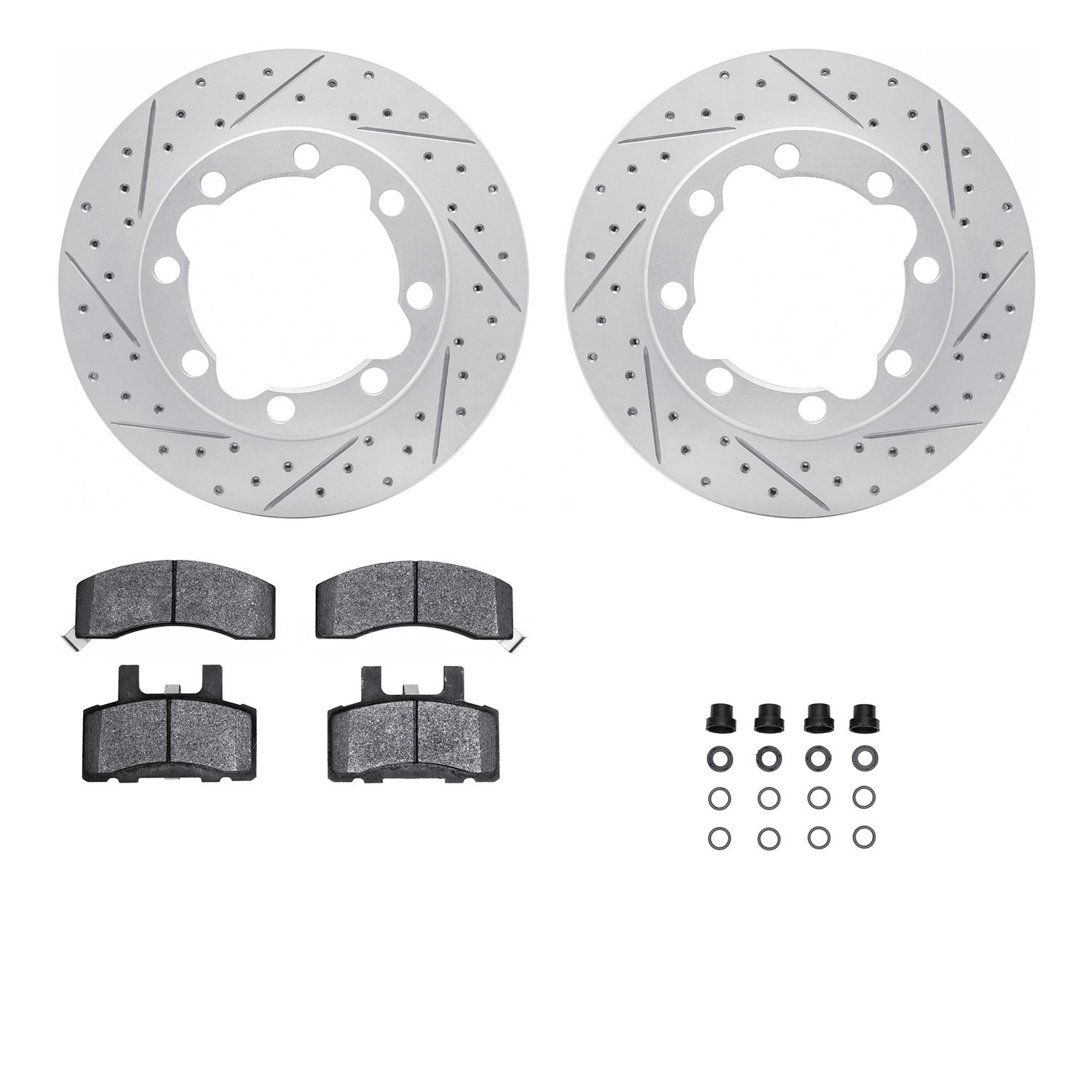 2212-40033 Geoperformance Drilled/Slotted Rotors w/Heavy-Duty Pads Kit & Hardware, 1988-2000 Multiple Makes/Models, Position: Fr