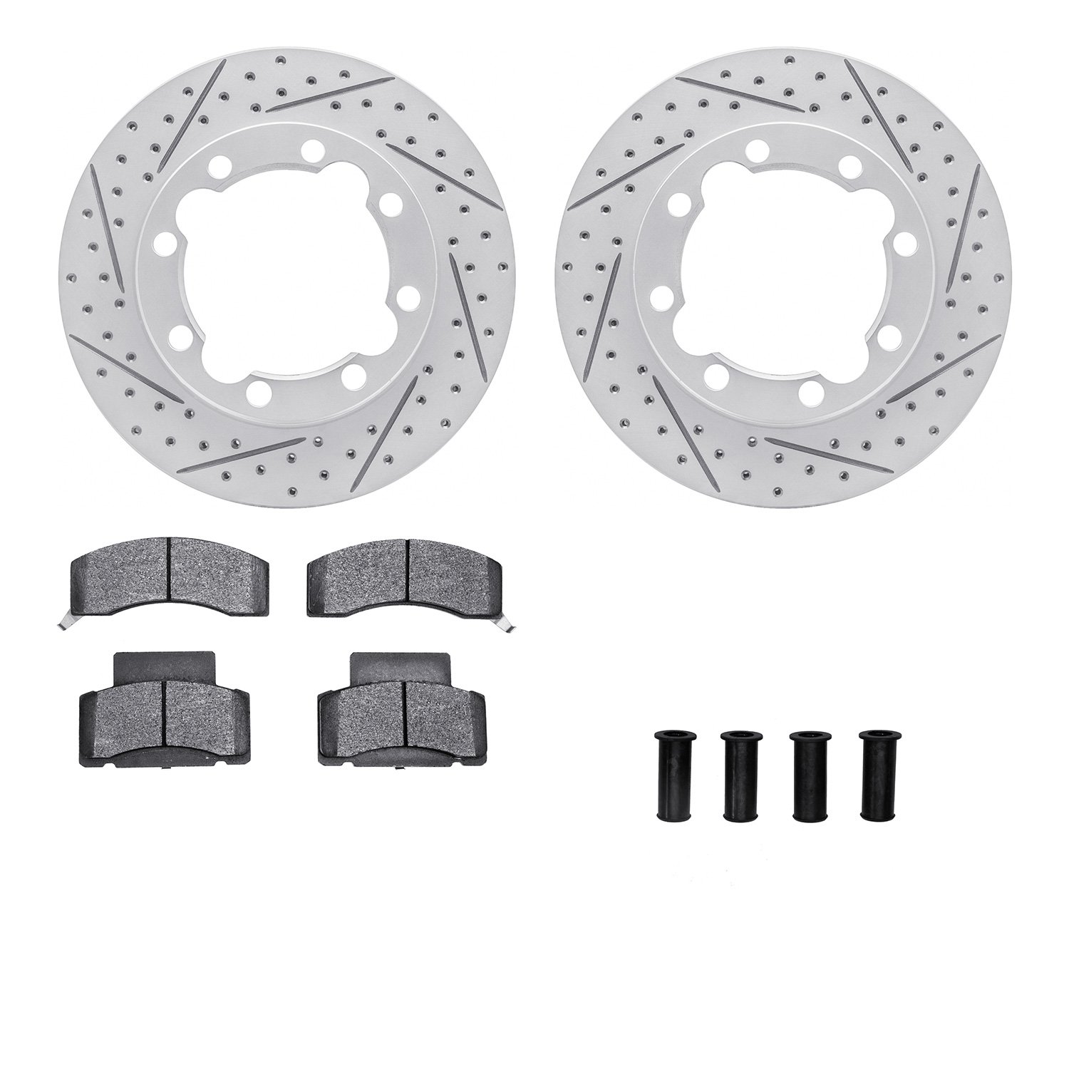 2212-40035 Geoperformance Drilled/Slotted Rotors w/Heavy-Duty Pads Kit & Hardware, 1992-2000 Multiple Makes/Models, Position: Fr