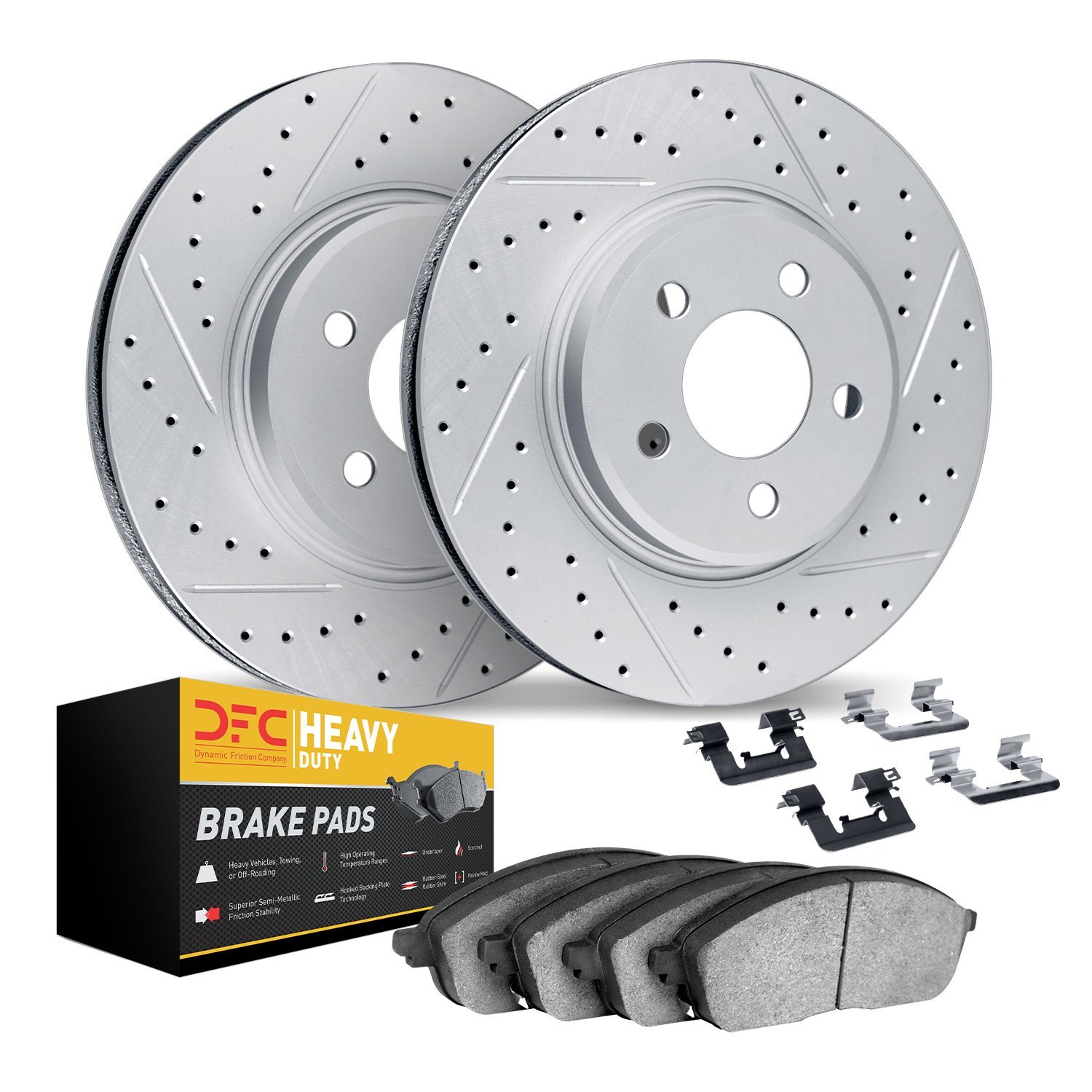 2212-40036 Geoperformance Drilled/Slotted Rotors w/Heavy-Duty Pads Kit & Hardware, 1994-1997 Mopar, Position: Front